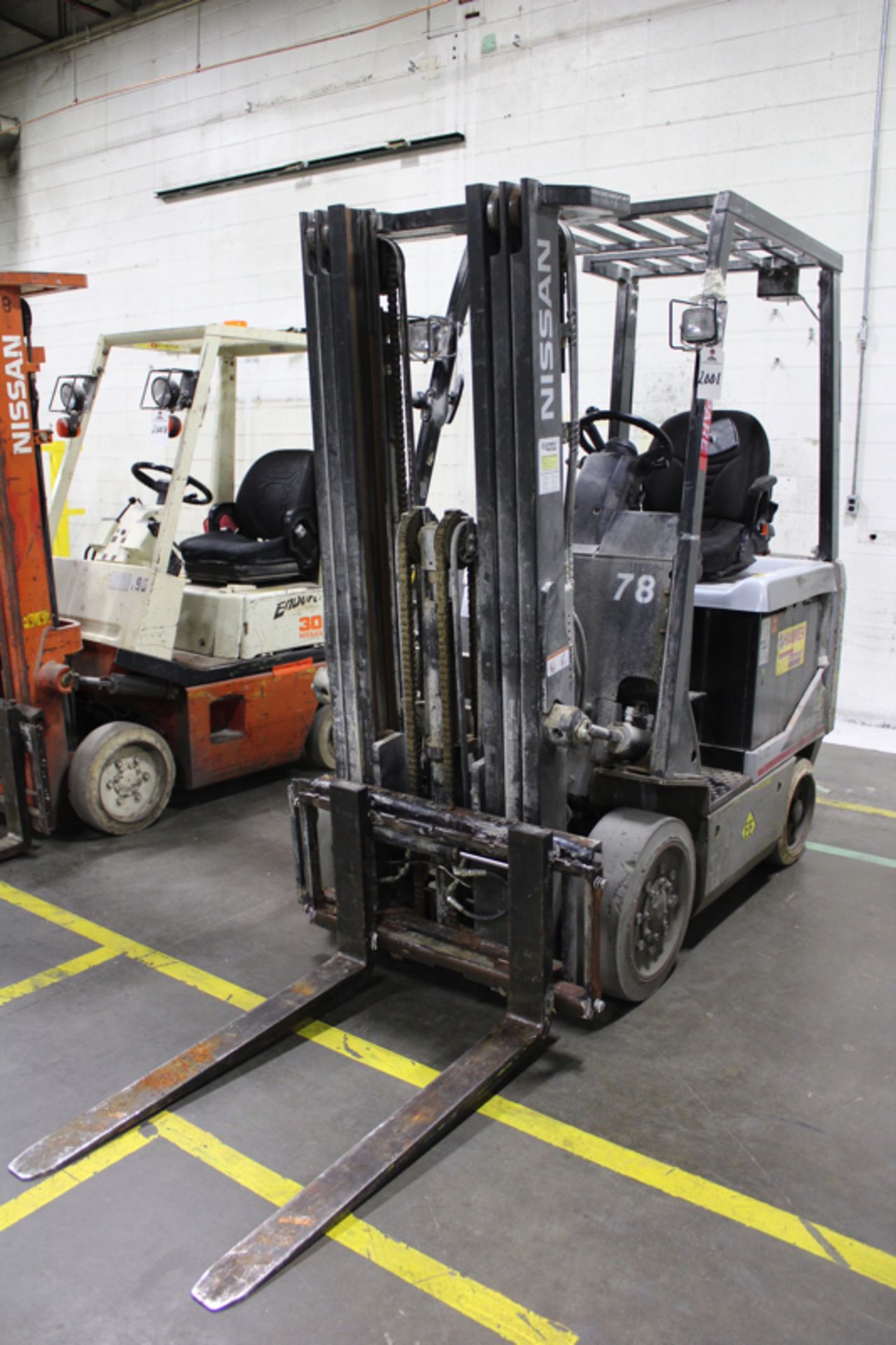 Nissan Electric Forklift, 4000 lb. Capacity, Type EE, Side Shift, M# MCP1B2L25E, S/N CP1B2E-