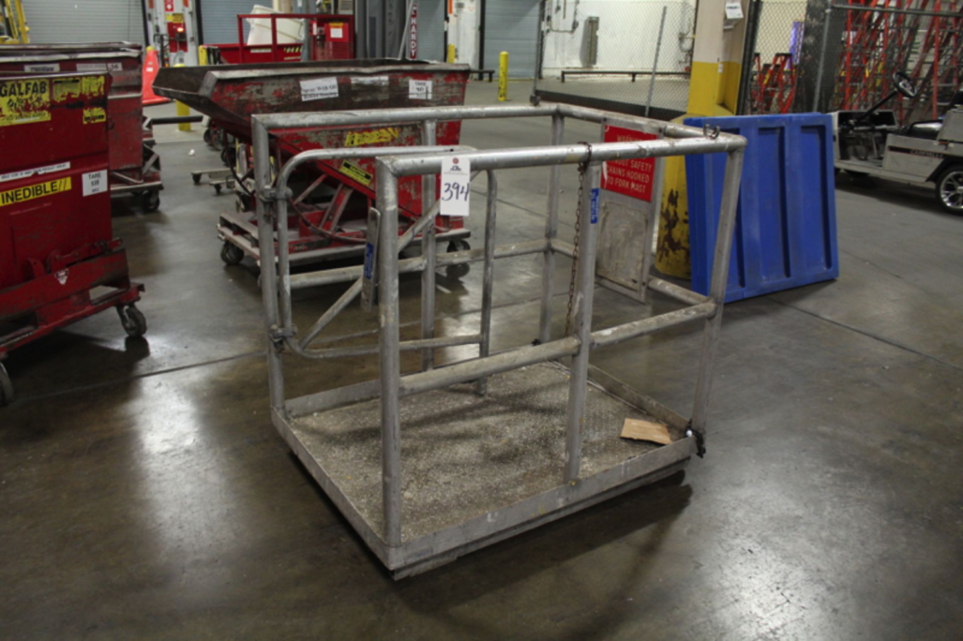Aluminum Forklift Safety Basket | Location: Finished Product Warehouse | Rigging Price: $20