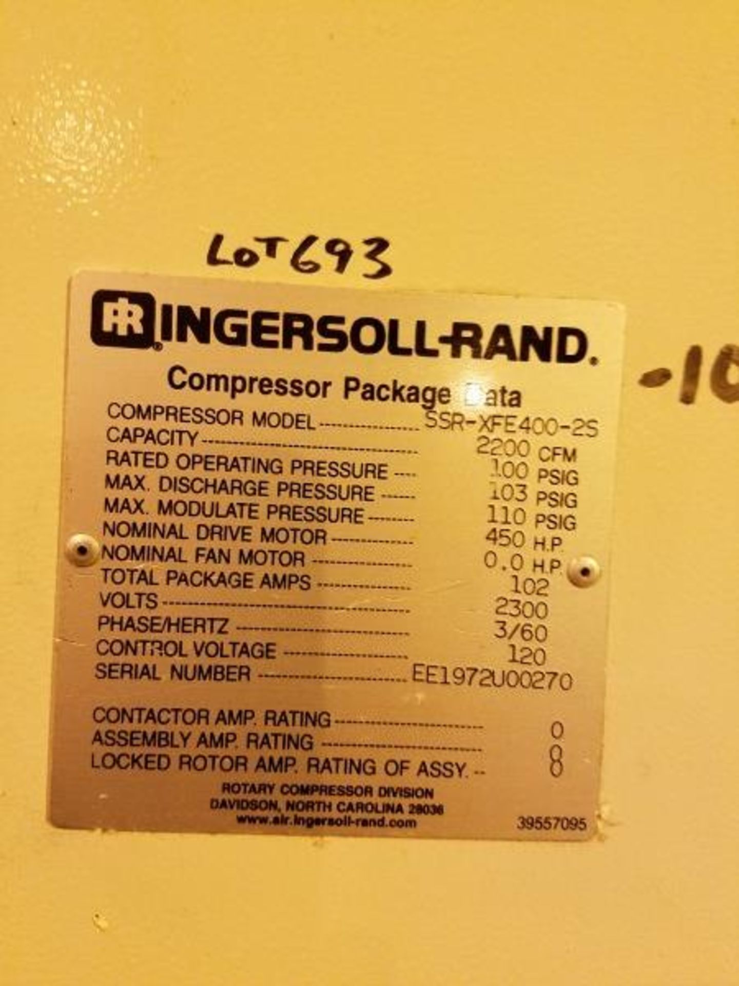 Ingersoll Rand Air Compressor, M# SSR-XFE400-2S, S/N EE1972U00270 | Location: PM3 1st Floor - Image 2 of 2