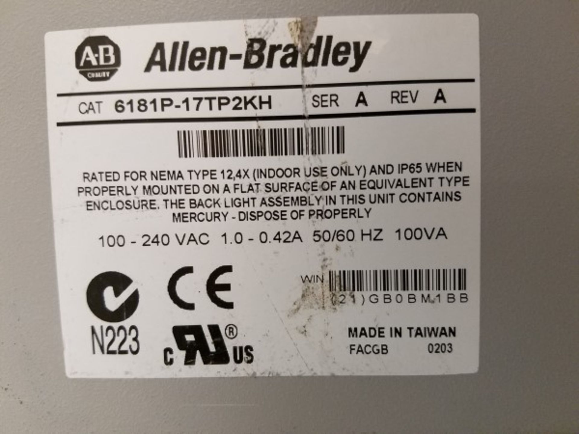 Allen Bradley Versa View 1700P | Location: Cookie Line | Rigging Price: Buyer May Hand Carry or - Image 2 of 2