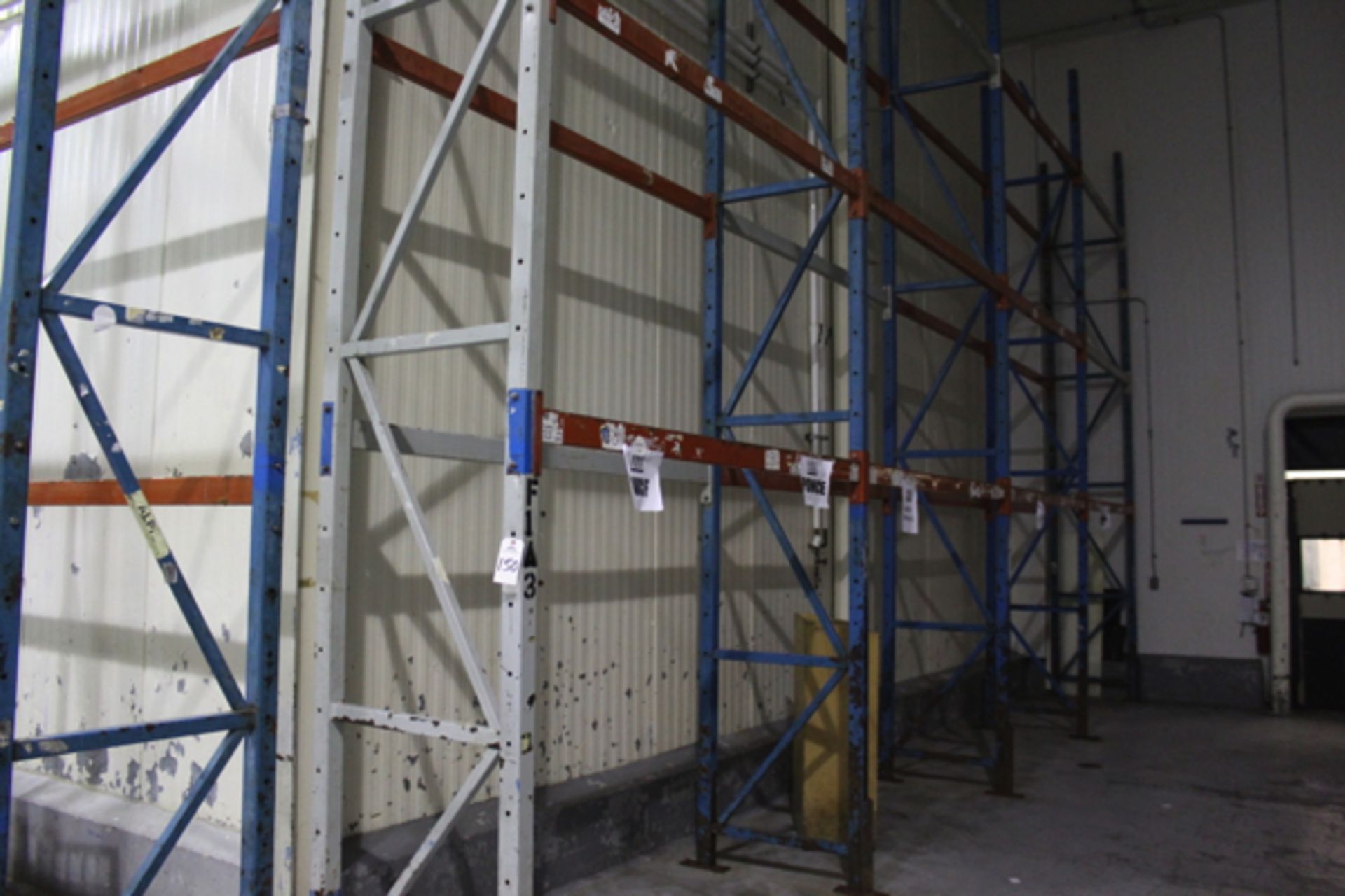 Lot of Pallet Racking, (29) 36" X 18' Uprights, (130) 8' Beams | Rigging Price: $950
