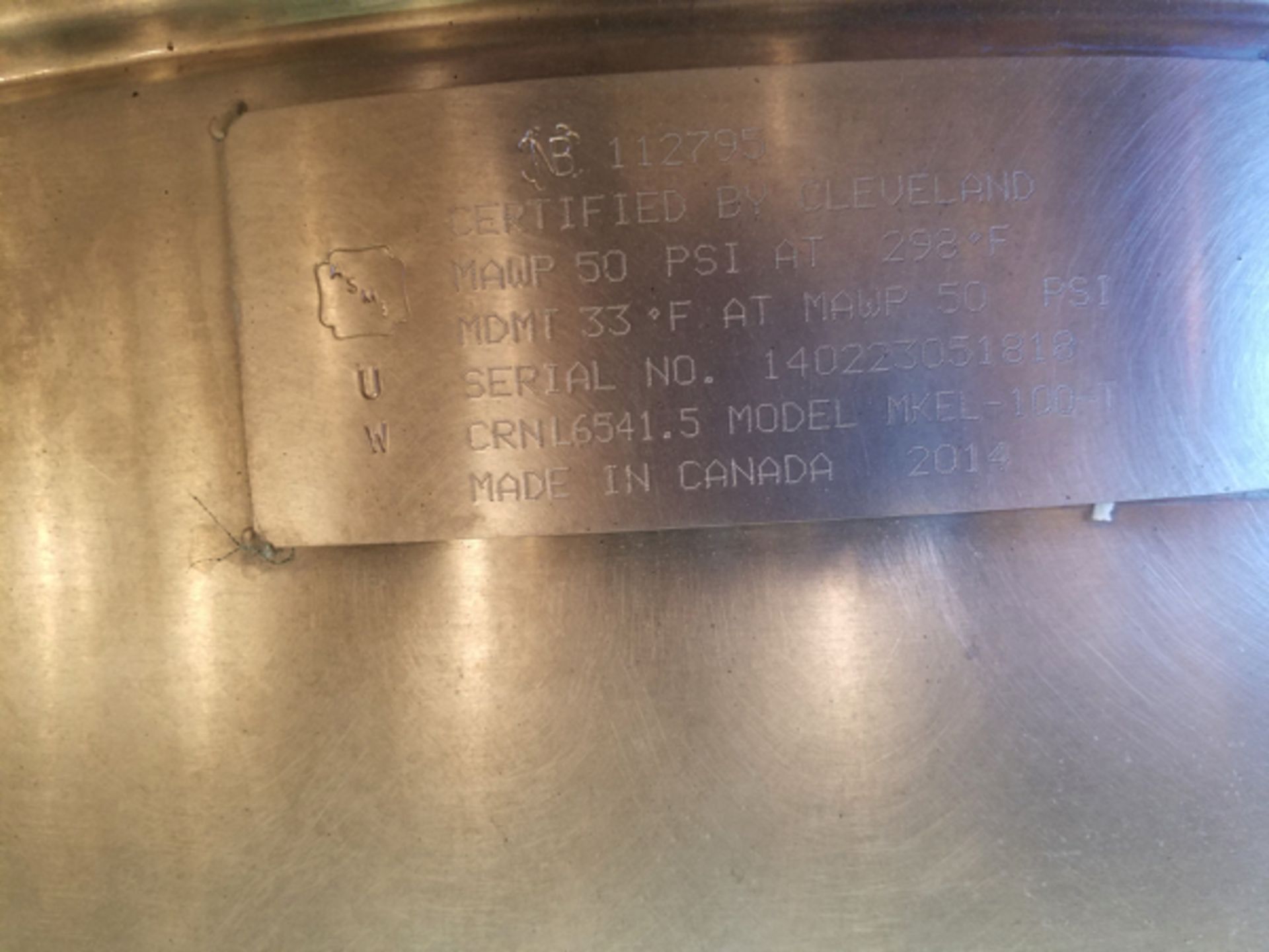 100 Gallon Cleveland Stainless Steel Scrape Surface Twin Agitated Kettle, Detachable Scrape - Image 2 of 5