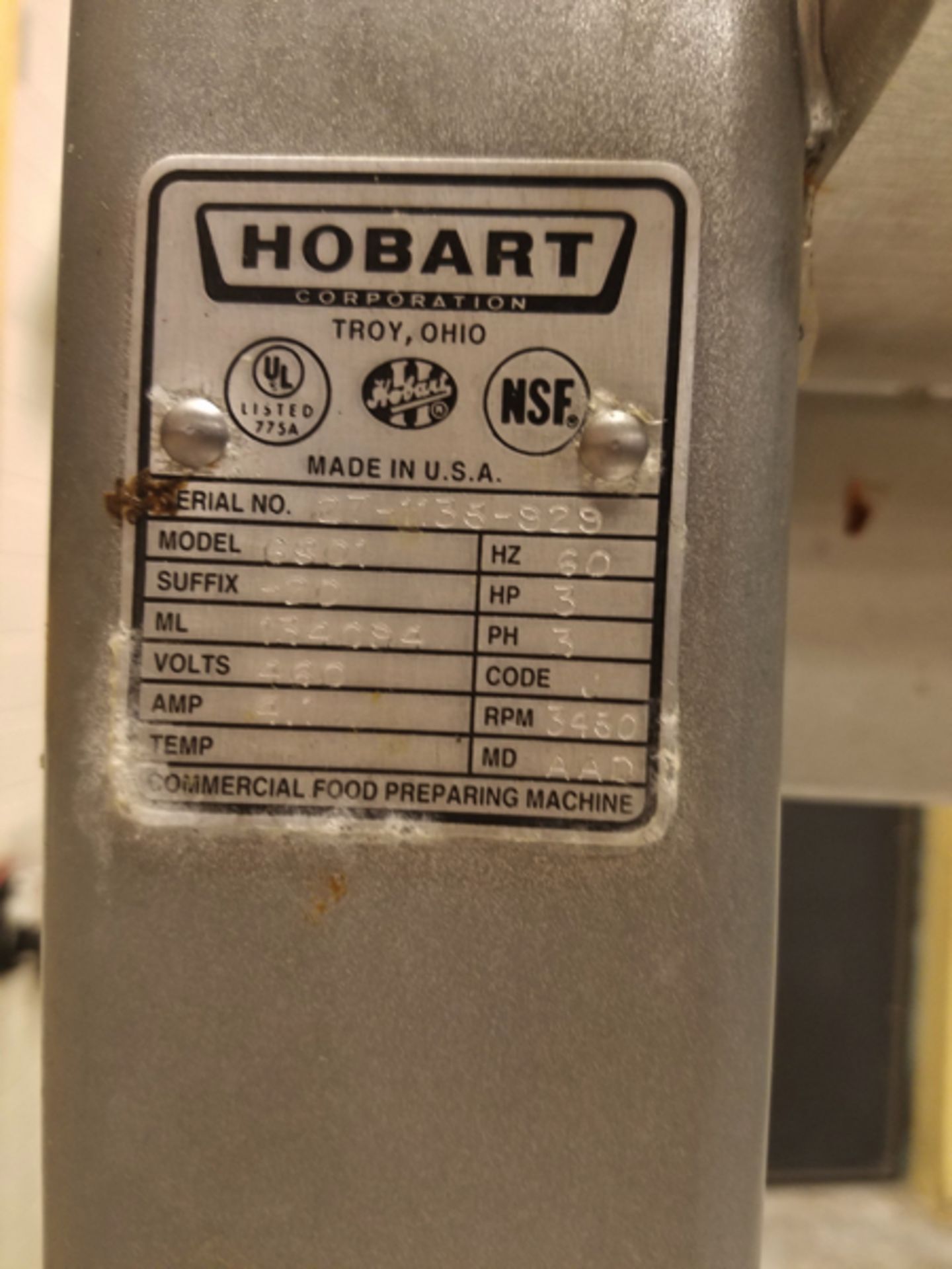 Hobart Stainelss Steel Bandsaw, M# 6801, S/N 27-1135-929 | Rigging Price: $100 - Image 2 of 2