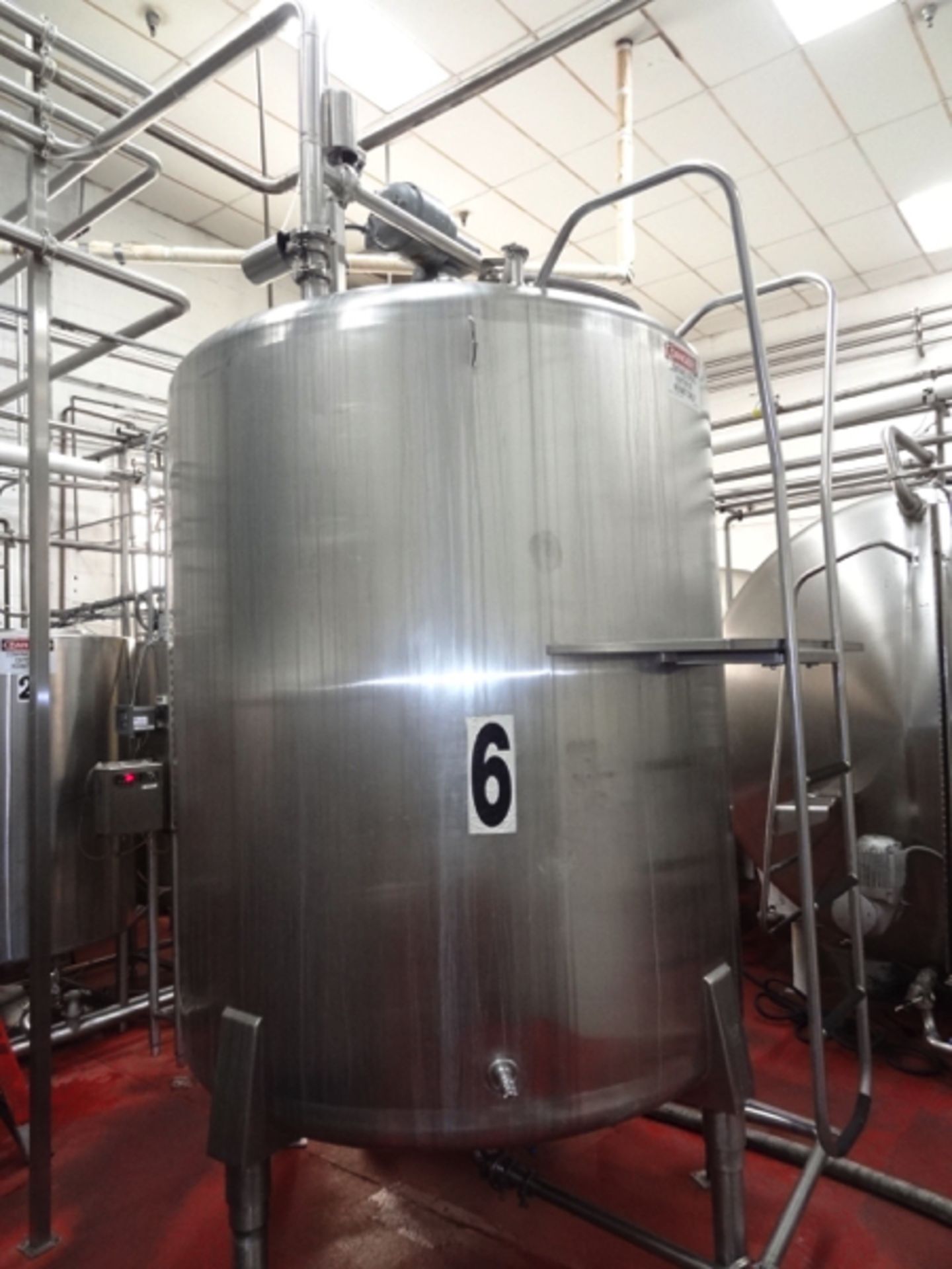 1500 Gallon Cherry Burrell Stainless Steel Top Agitated Mixing Tank, 6' Diameter X 7' Straightwall X