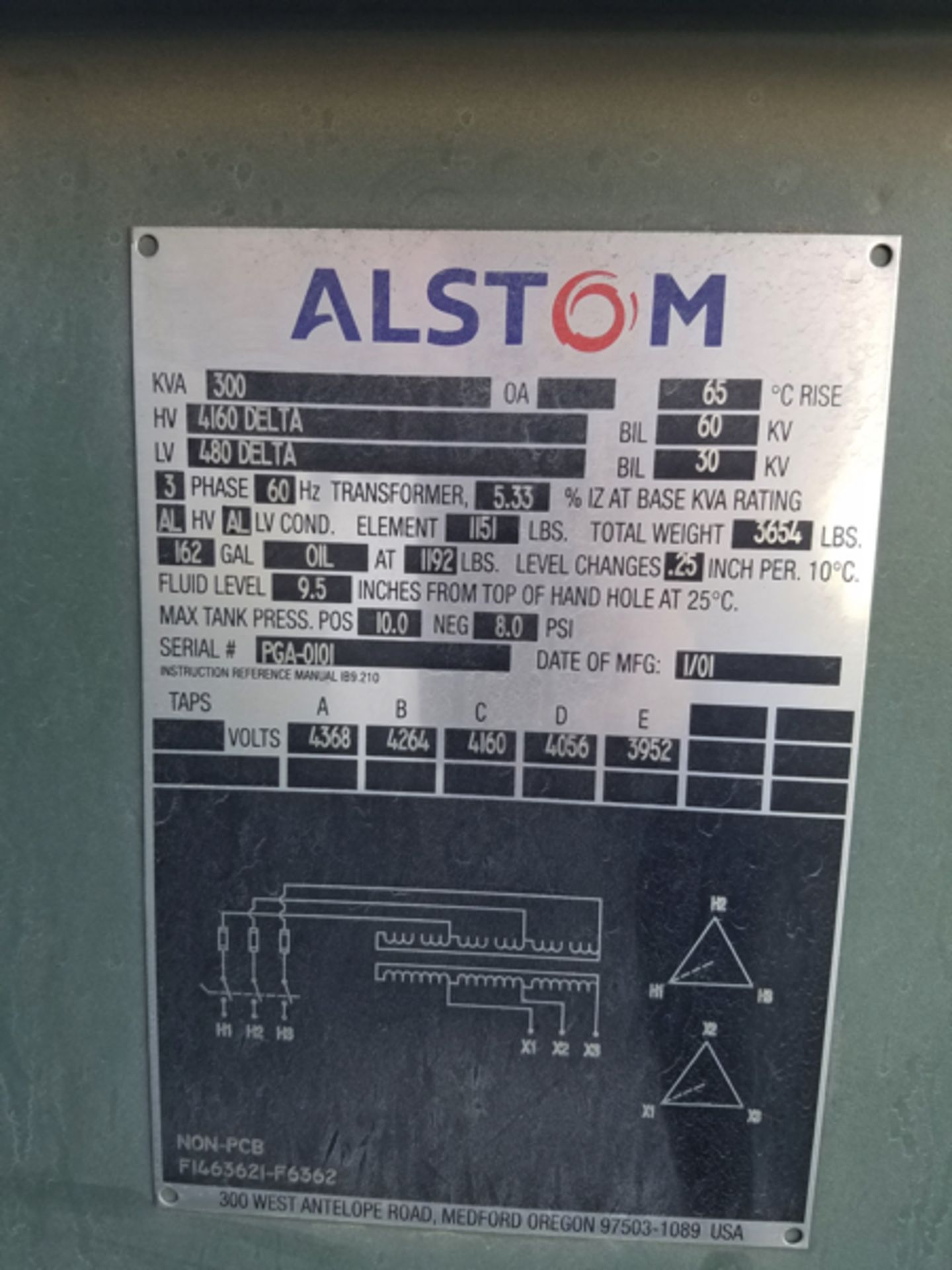 Alstom 300 KVA Distribution Transformer, HV: 4160, LV: 480 | Location: Coal/Petcoke Conveyor Area - Image 2 of 2