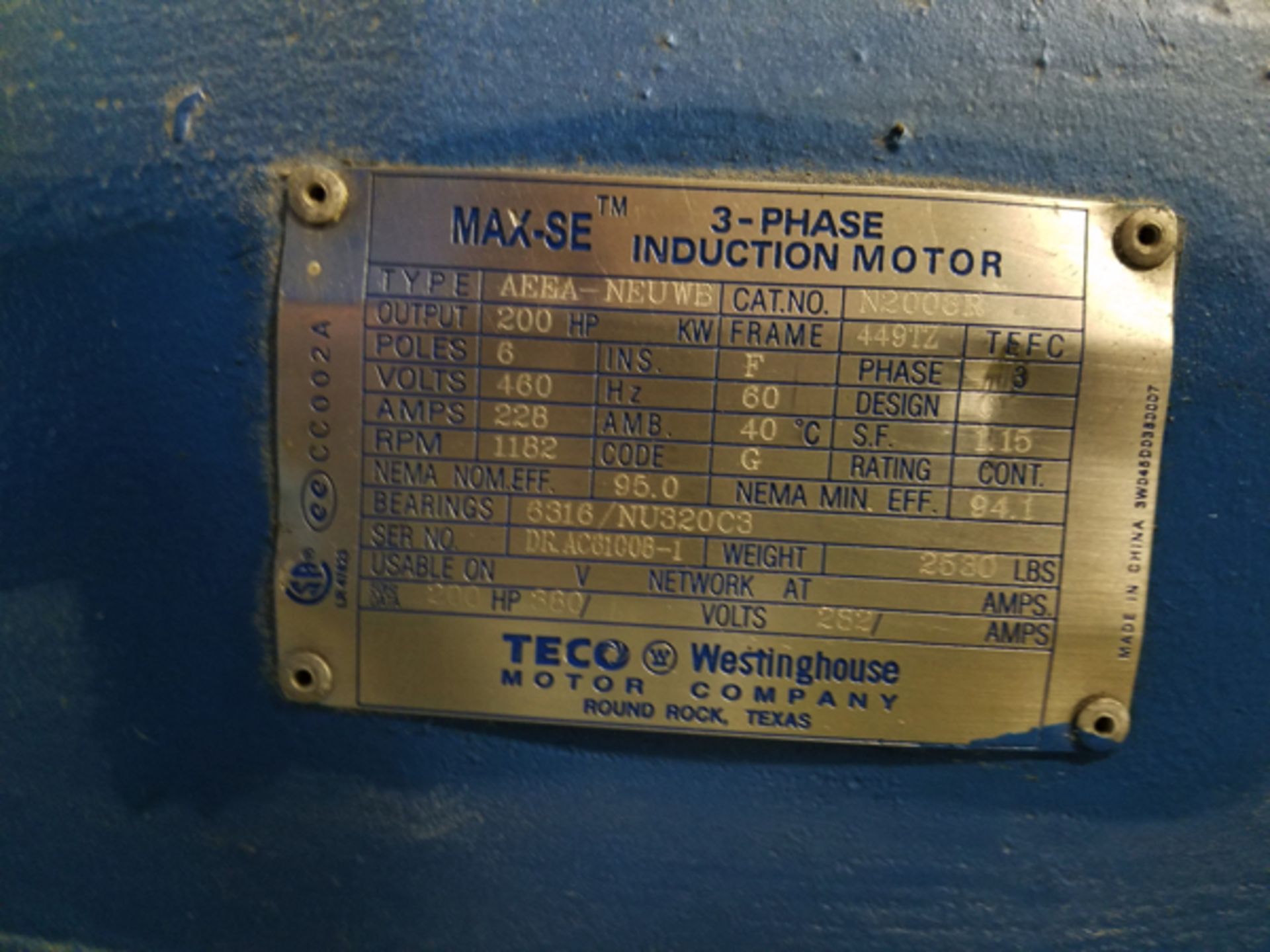 Teco 200 HP Electric Motor | Location: Maintenance Shop - Image 2 of 2