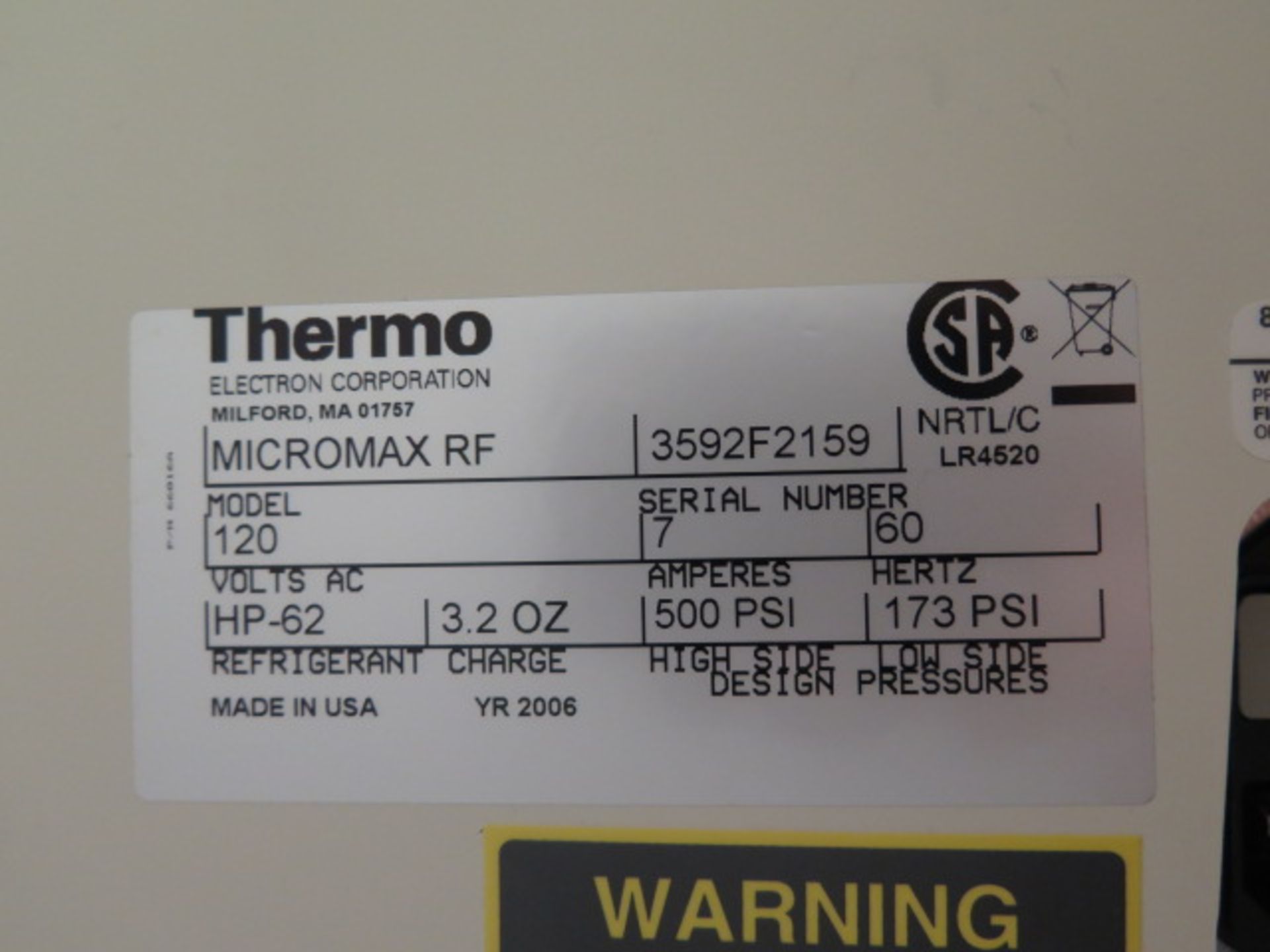 Thermo Electron "Micromax RF" mdl. 120 Refrigerated Microcentrifuge s/n 3592F2159 | Loading - Image 5 of 5