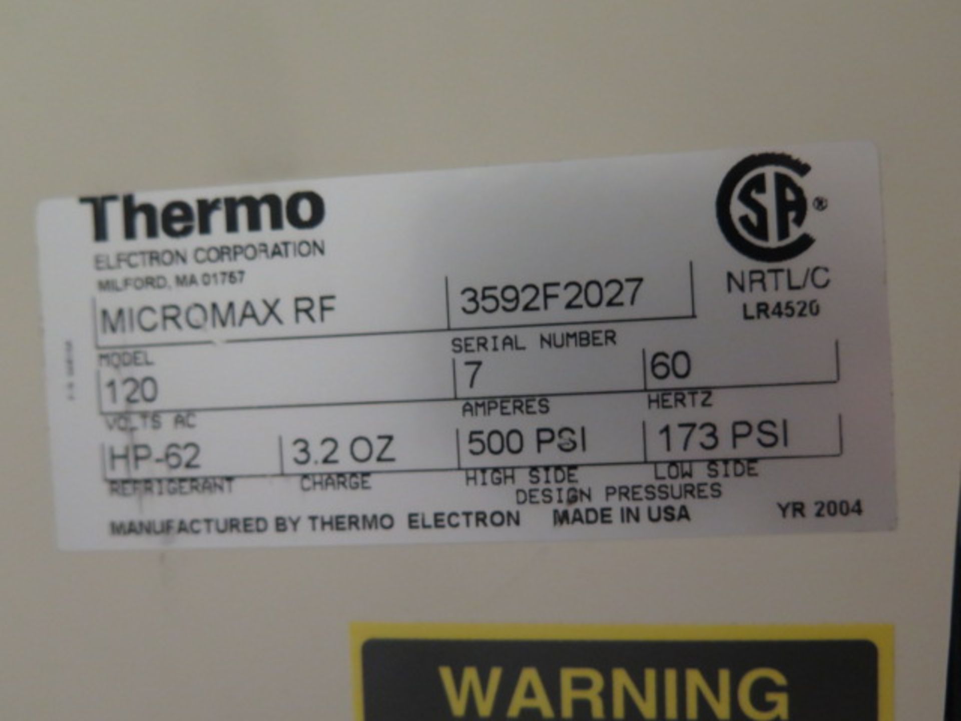 Thermo Electron "Micromax RF" mdl. 120 Refrigerated Microcentrifuge s/n 3592F2027 | Loading - Image 5 of 5