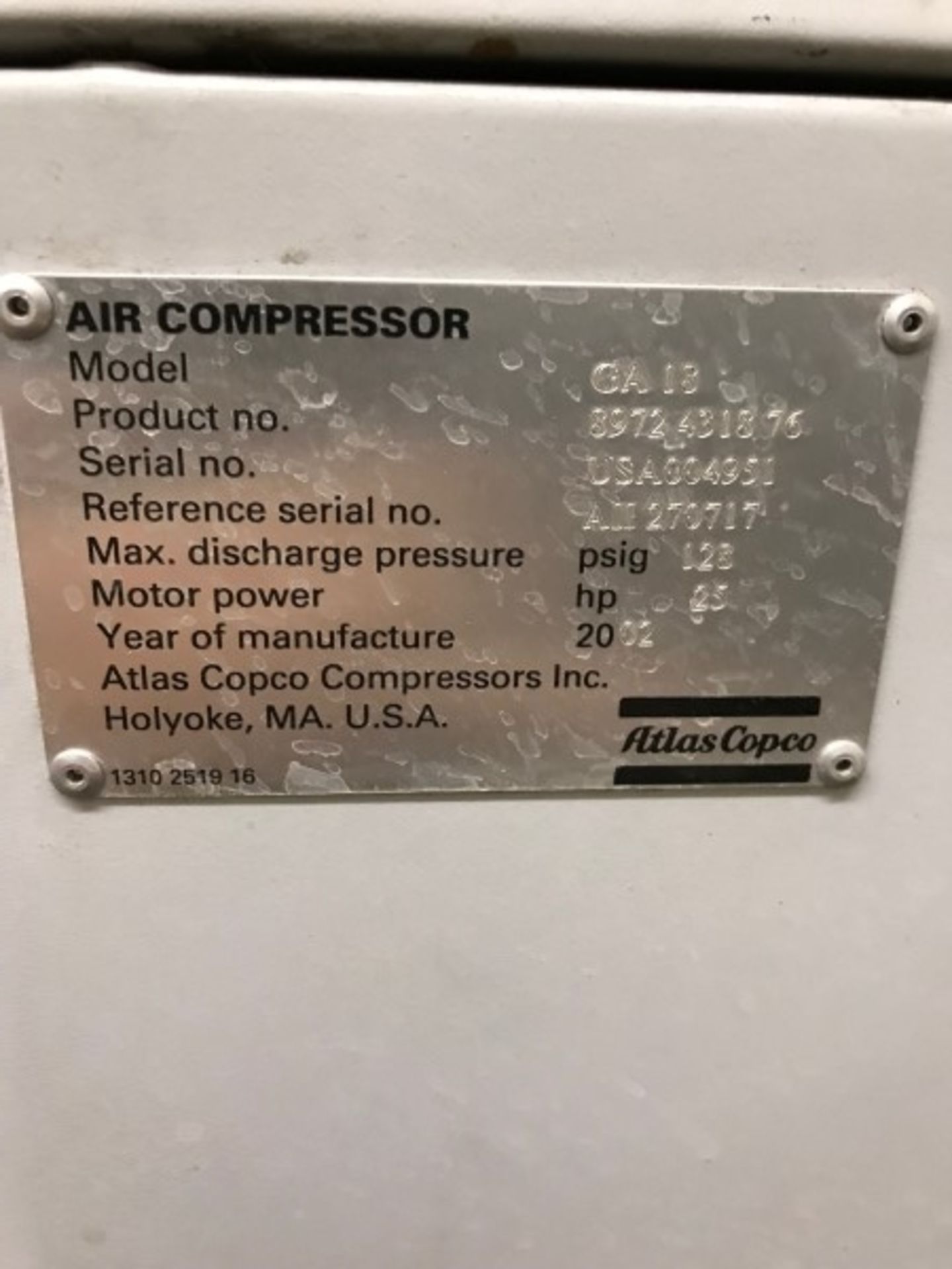 Atlas Copco GA-18 compressor air system - includes pressure tank - dryer, S/N: USA004951 - Image 10 of 10