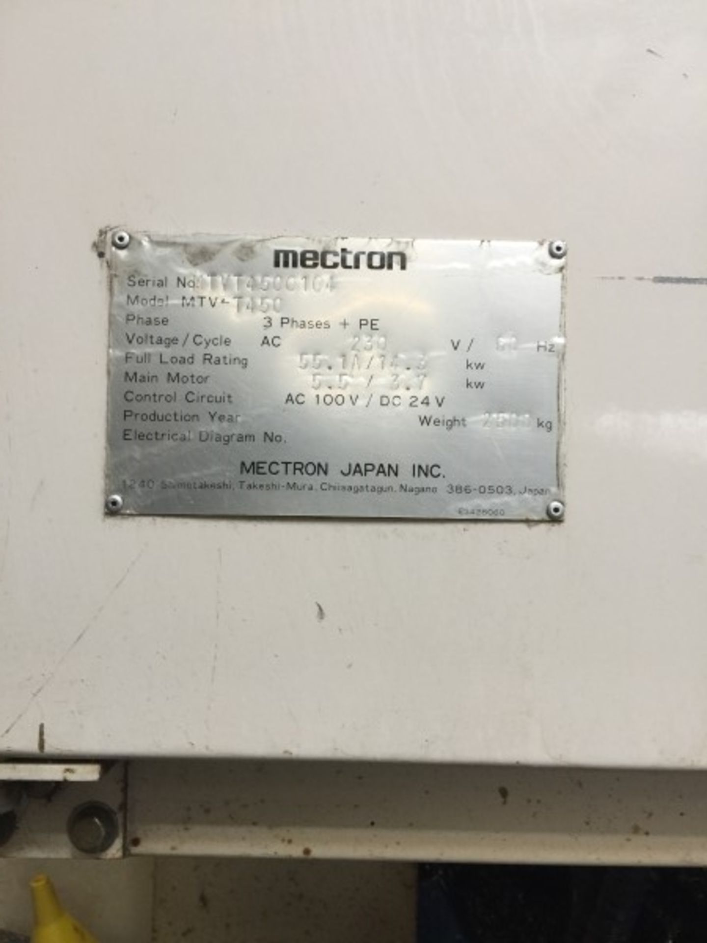 (1) Miyano MTV-T450 Vert. Machining Center, S/N: MTVT 4500104 - Image 7 of 10