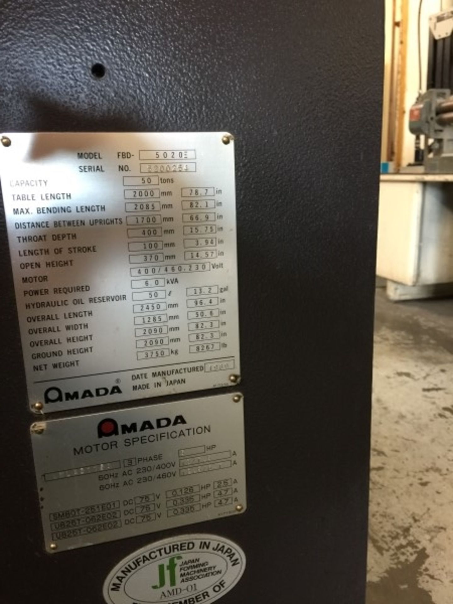 1989 Amada Press Brake - Model FBD 5020E, S/N: 520025Y - Image 4 of 7