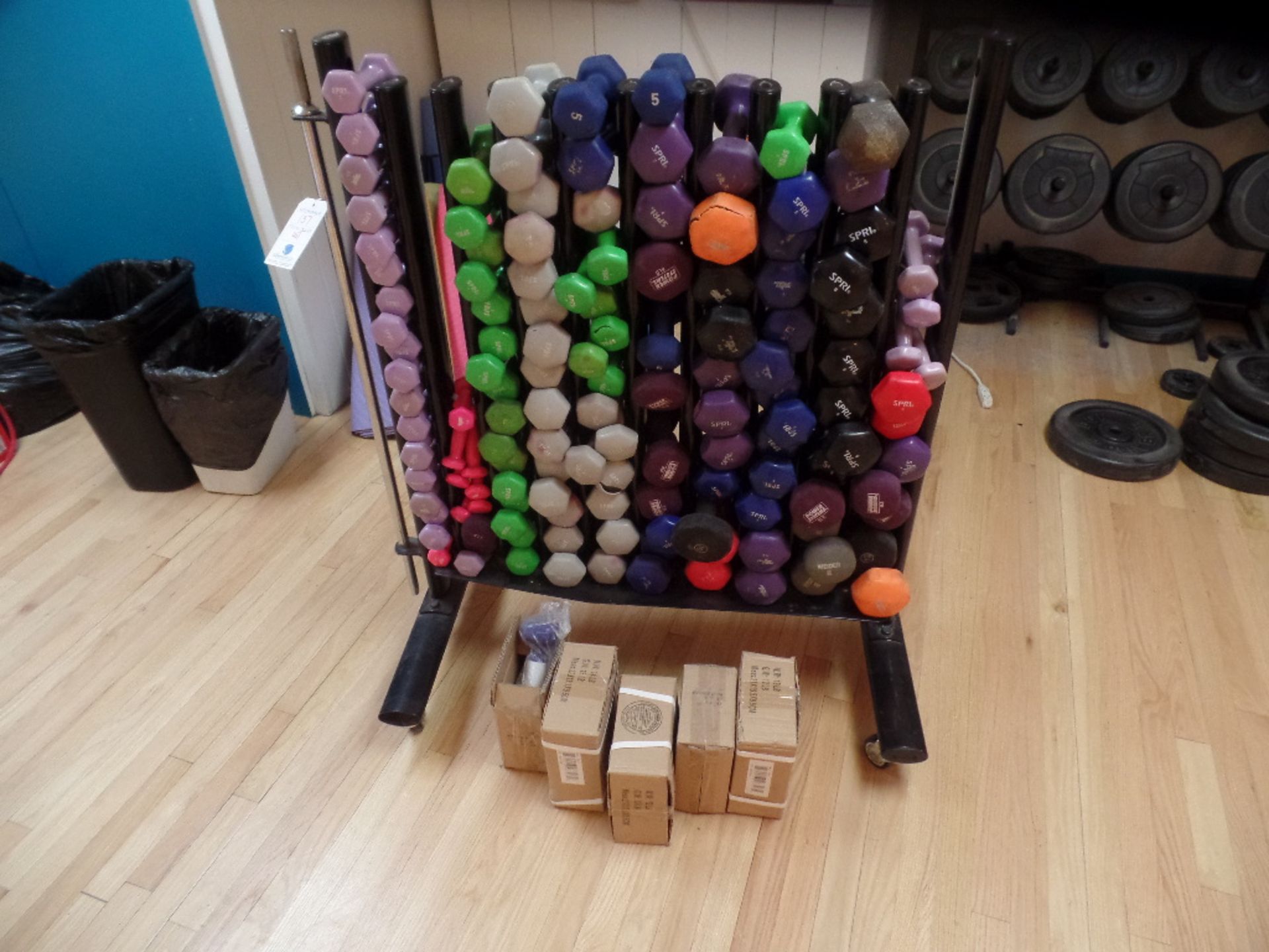 {LOT} Neoprene Dumbbells w/ Port. Rack