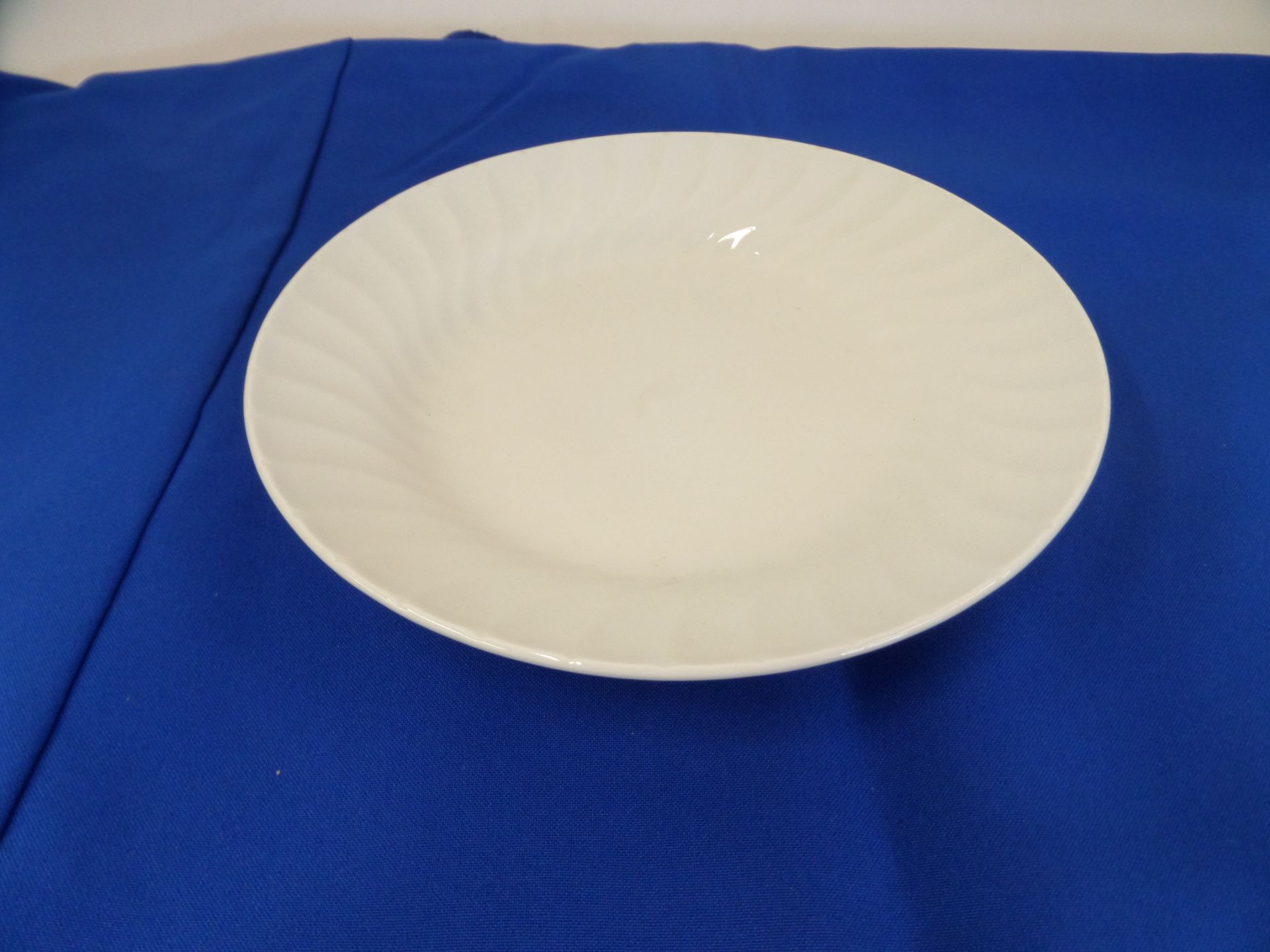 (100) Lynns Fine Swirl China 8 1/4" Salad Plates in 5 Plastic Crates