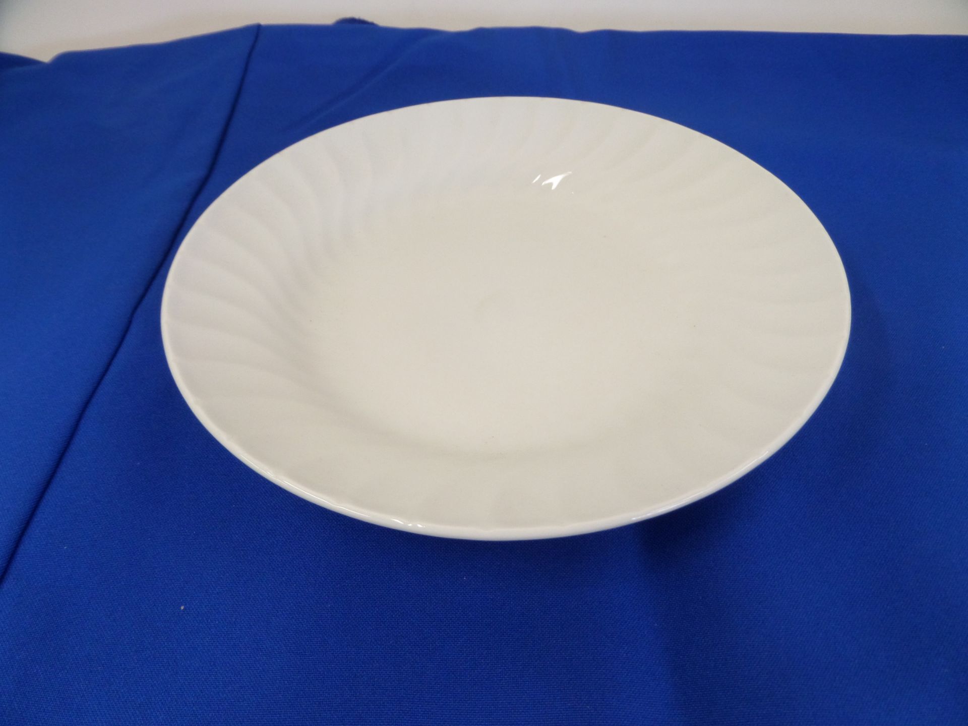 (100) Lynns Fine Swirl China 8 1/4" Salad Plates in 5 Plastic Crates