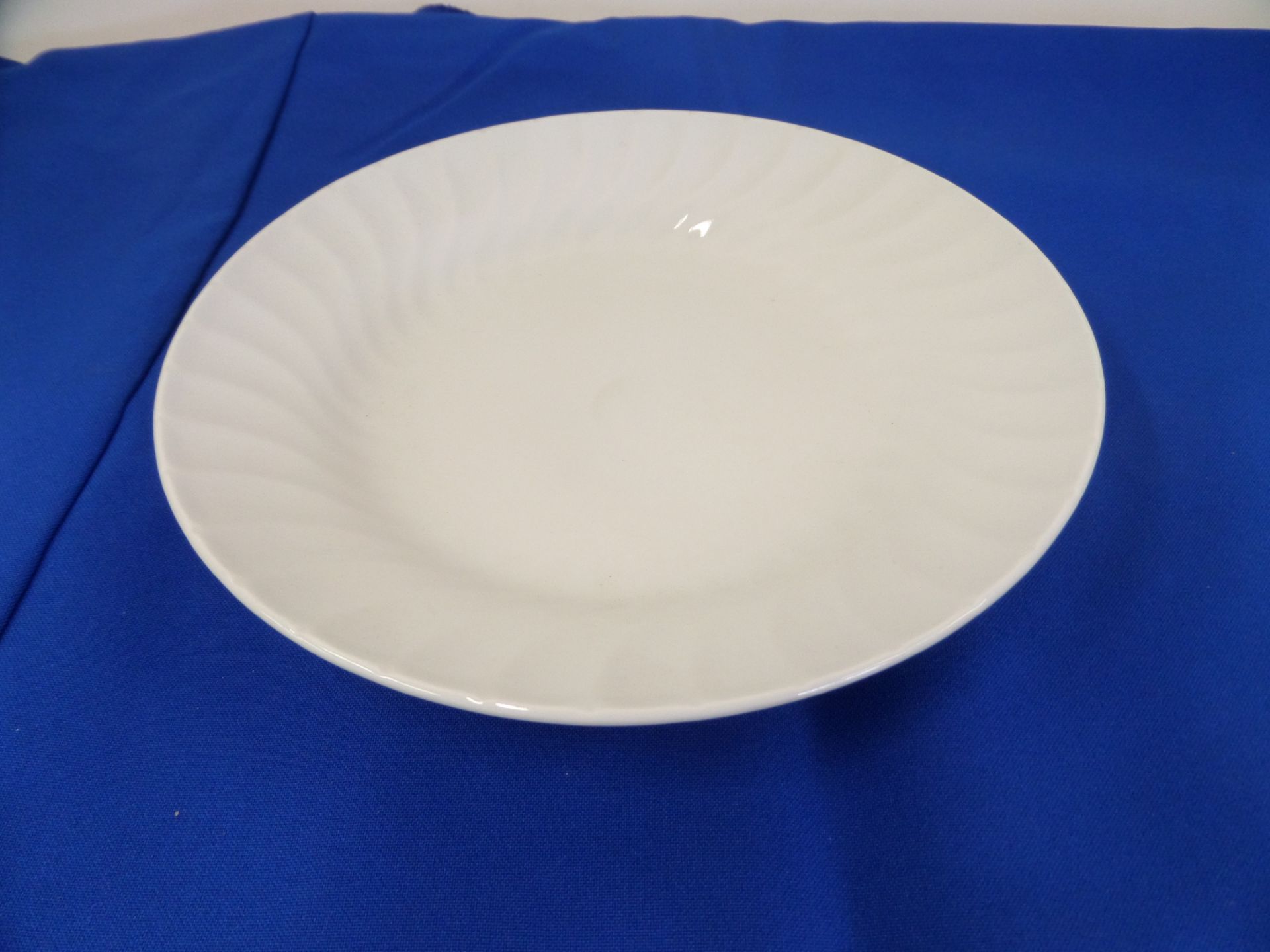 (100) Lynns Fine Swirl China 8 1/4" Salad Plates in 5 Plastic Crates