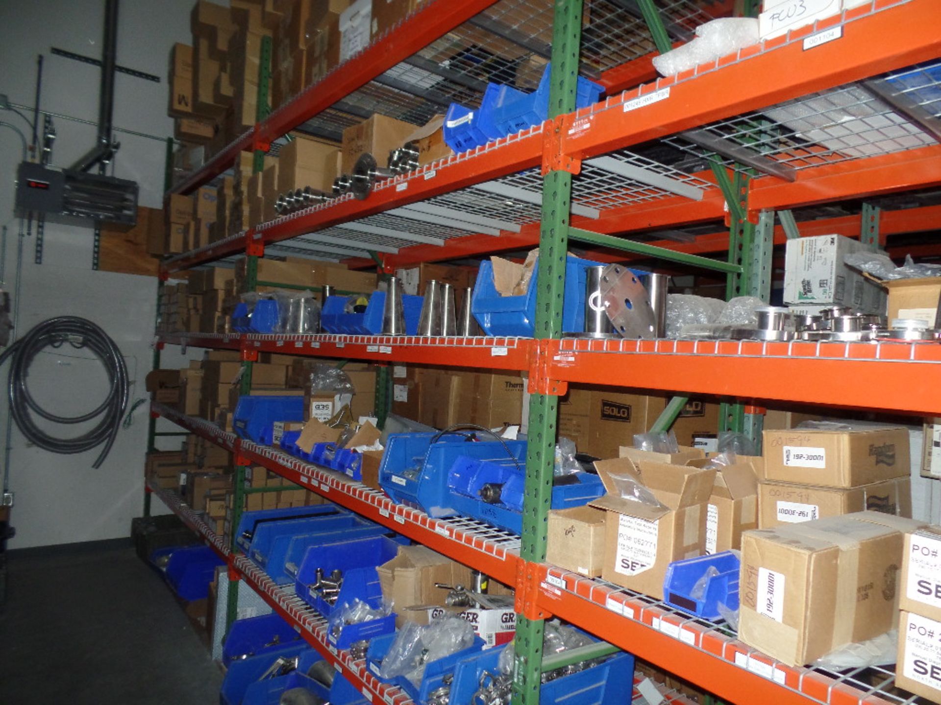 {LOT} Asst. Stainless Fittings, Pipes, Clamps, Caps, Flanges, Etc. on 2 Sections of Shelving - Image 4 of 5