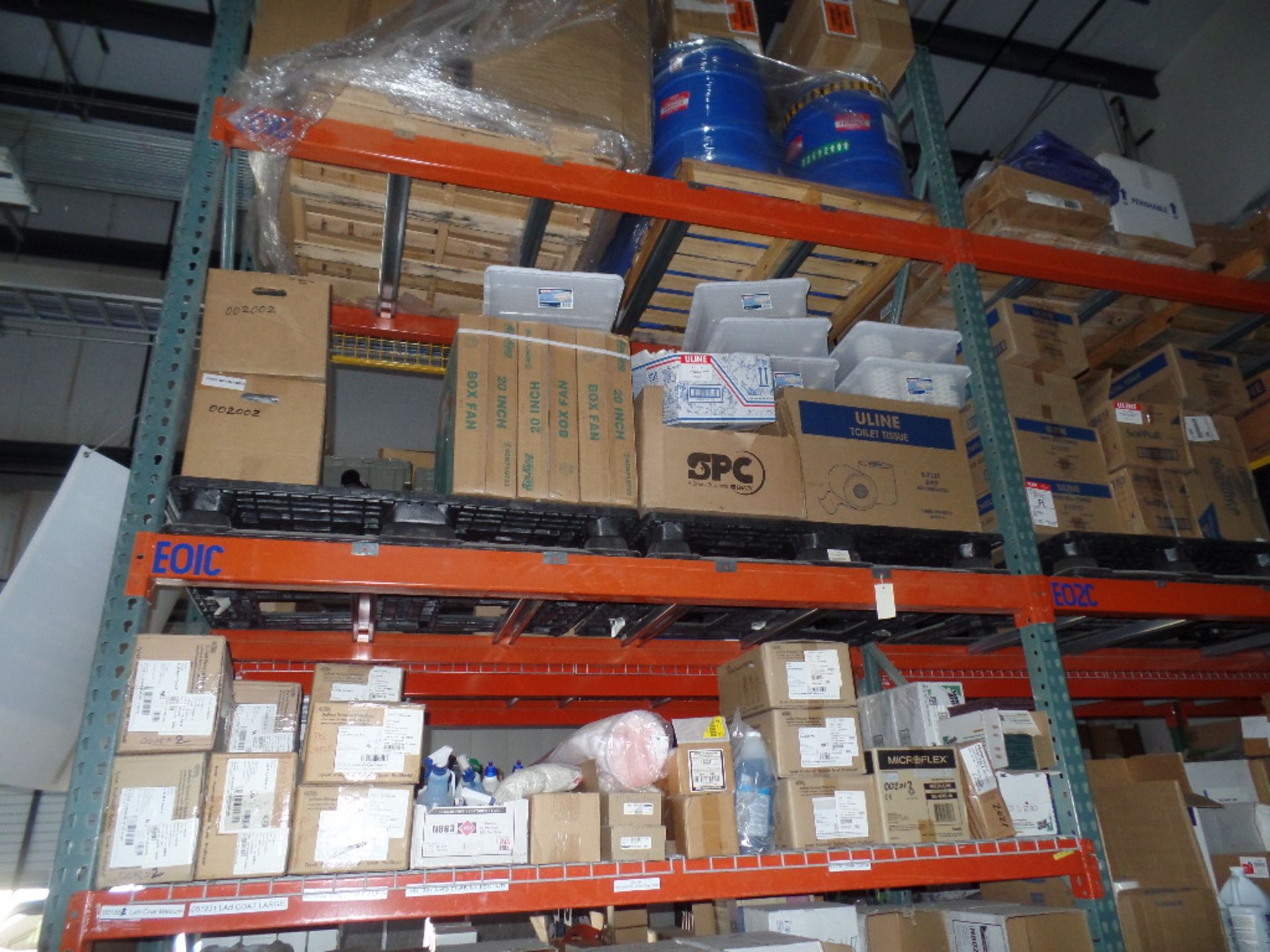 {LOT} Asst. Cleaning Supplies & Accessories on 2 Section of Shelving