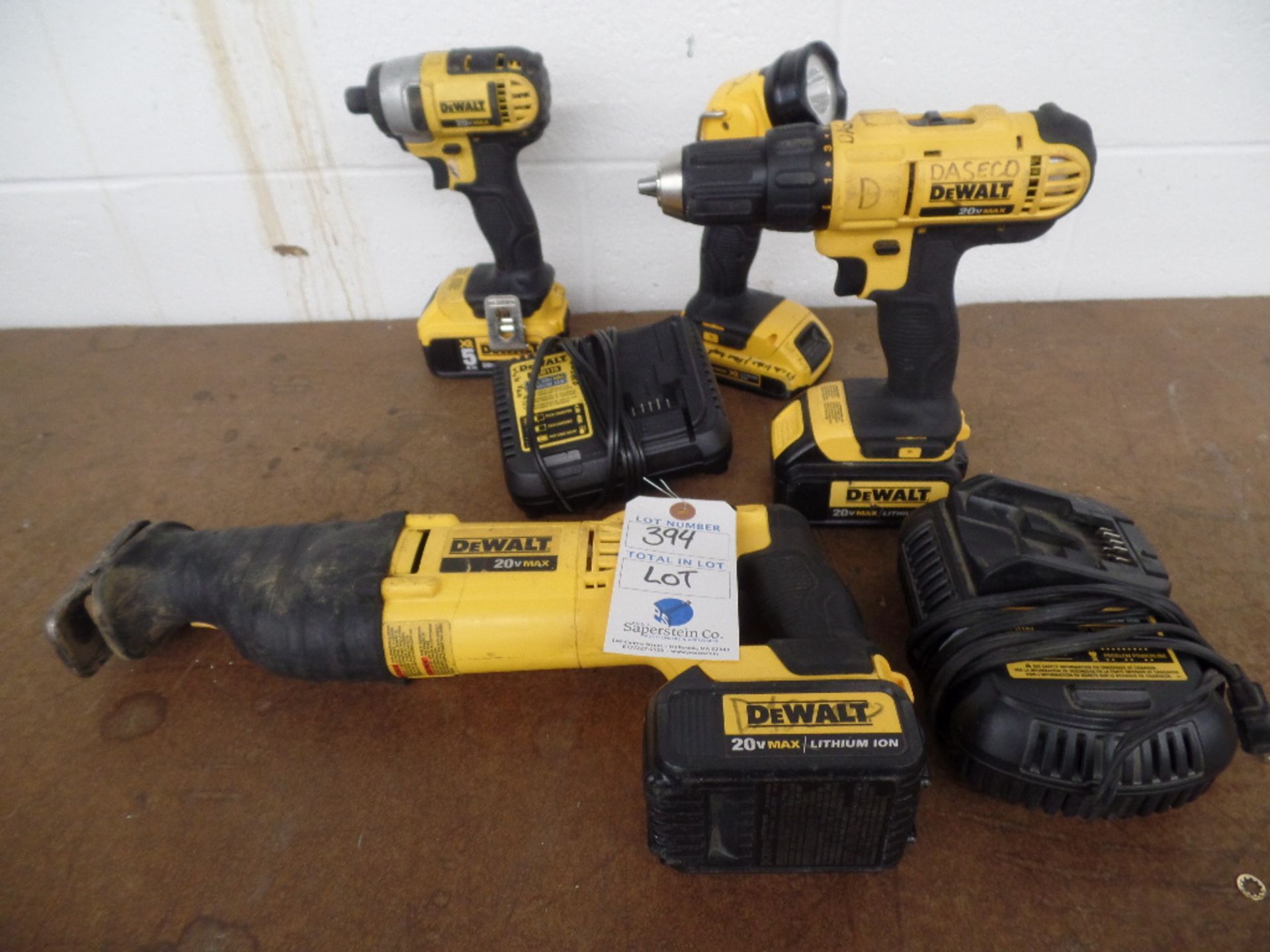 {LOT} Dewalt DCS381 Variable Speed Reciprocating Saw W/ Battery, DCD771 1/2" Cordless Drill/Driver