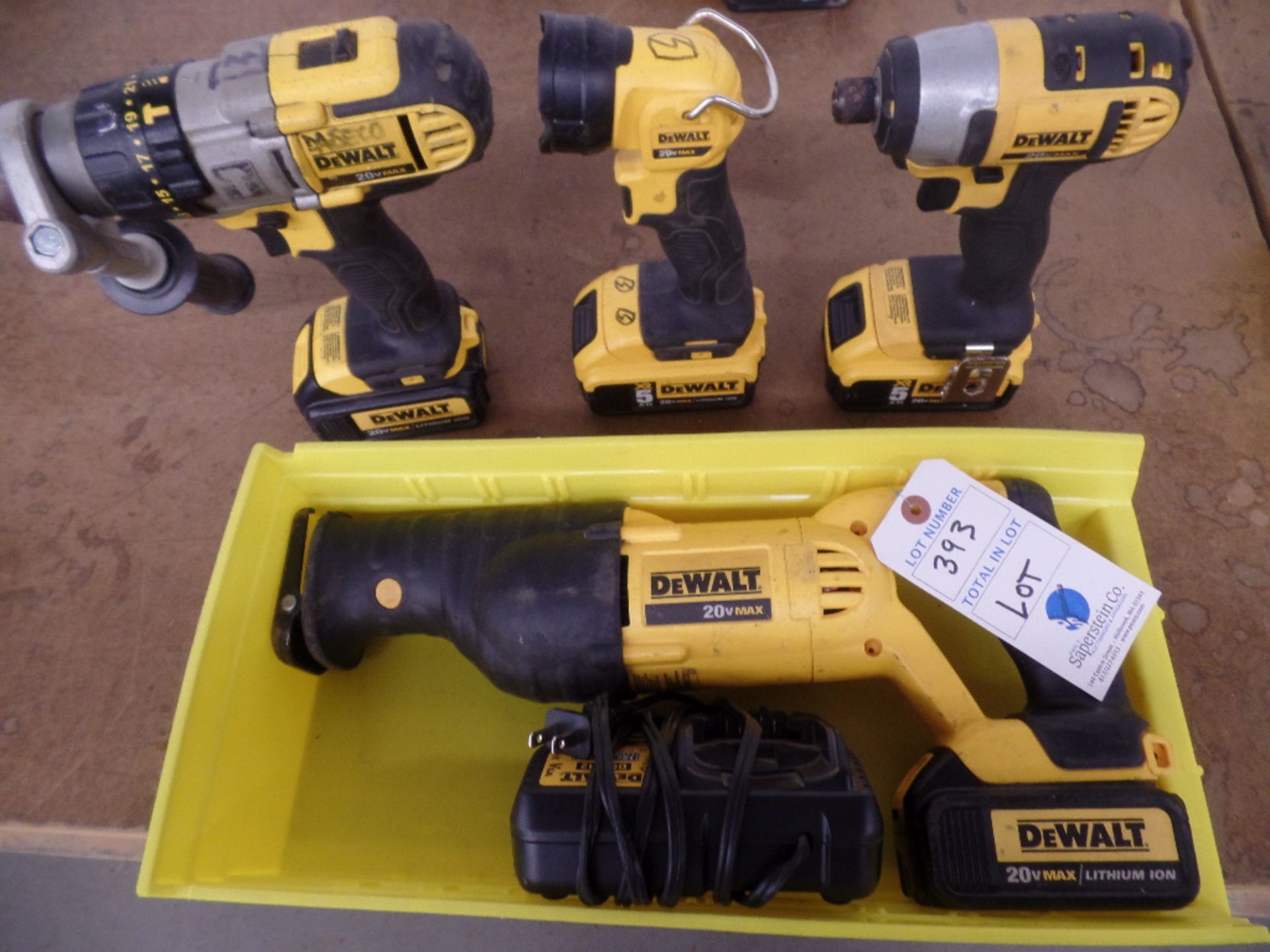 {LOT} Dewalt DCS380 Variable Speed Reciprocating Saw W/ Battery, DCE885 1/4" Cordless Impact Drill