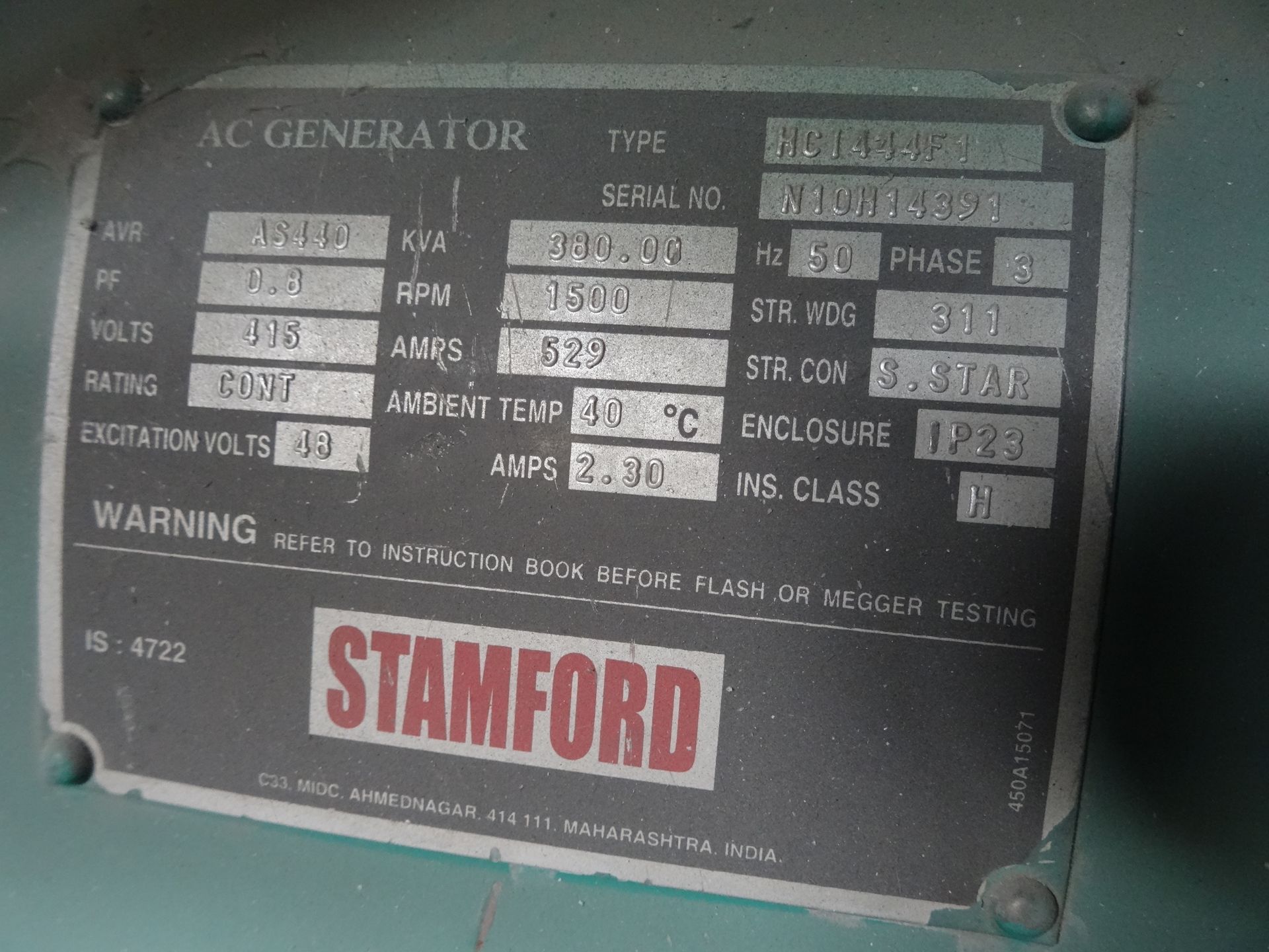 SUDHIR CS380D5P Generator, s/n 100911076772, Cummins Engine (Nalagarh) - Image 7 of 10