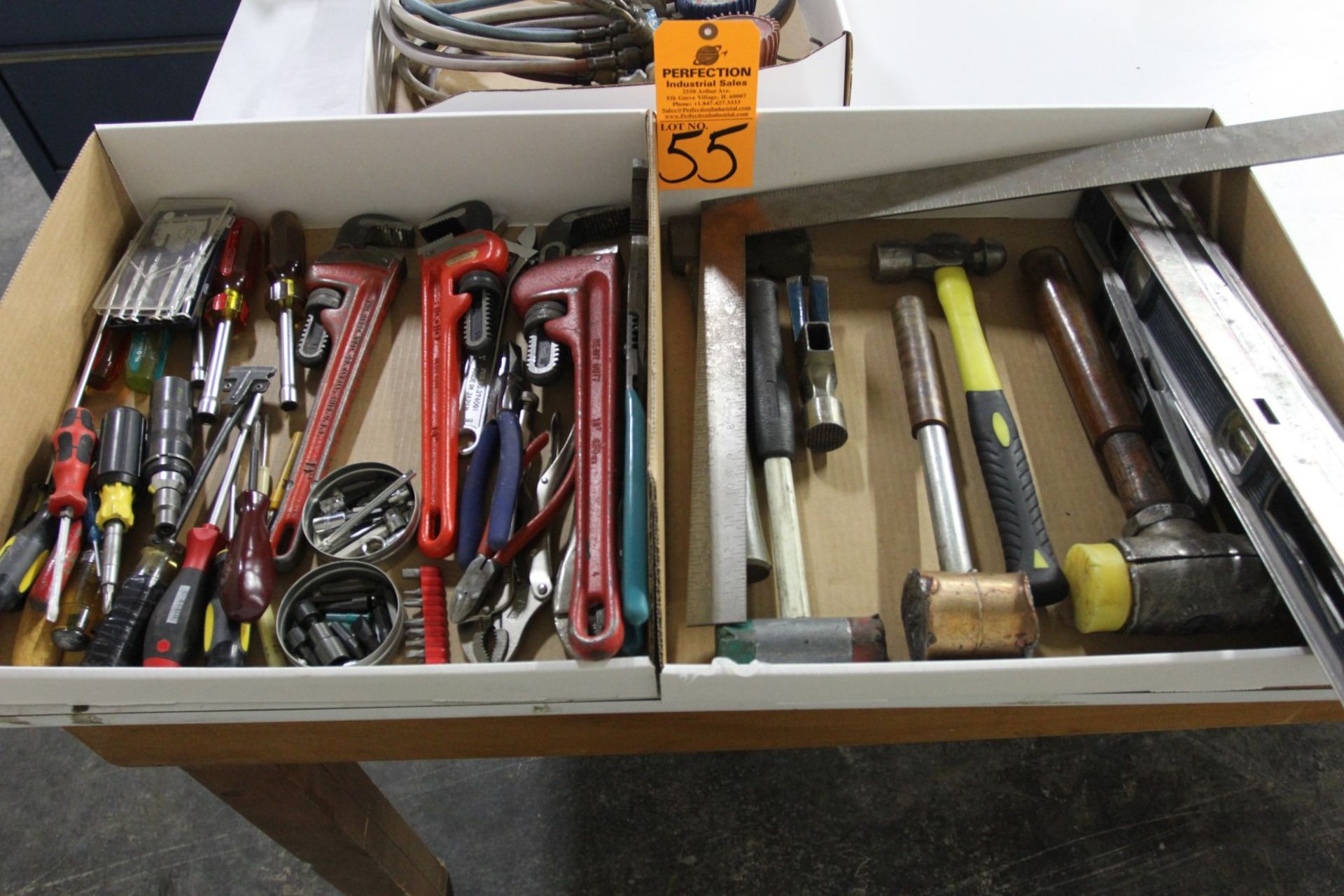 Lot Comprising Pipe Wrenches, Vise Grips, Hammers, Levels and Screw/Nut Drivers