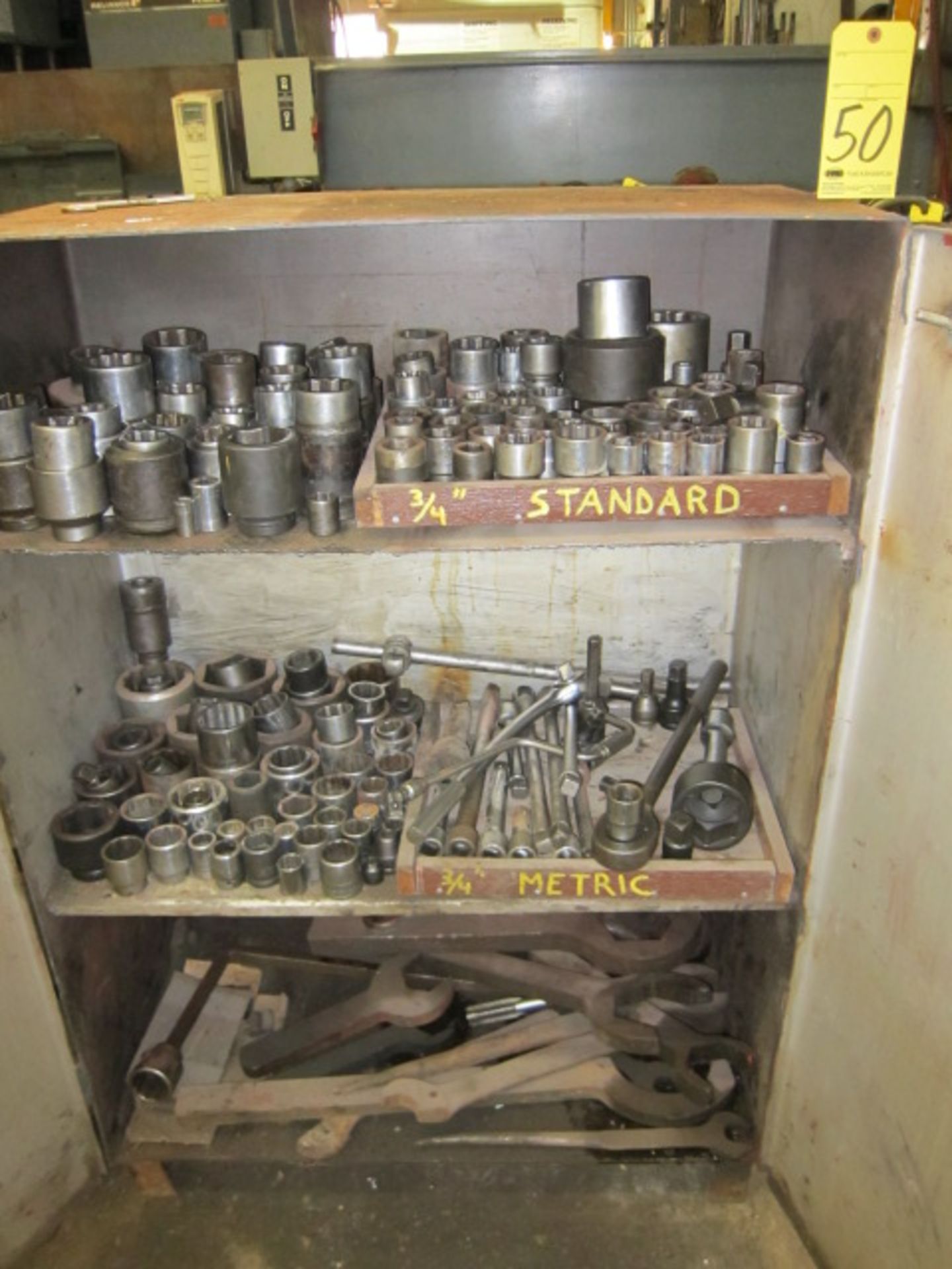 LOT OF SOCKETS & WRENCHES, w/cabinet