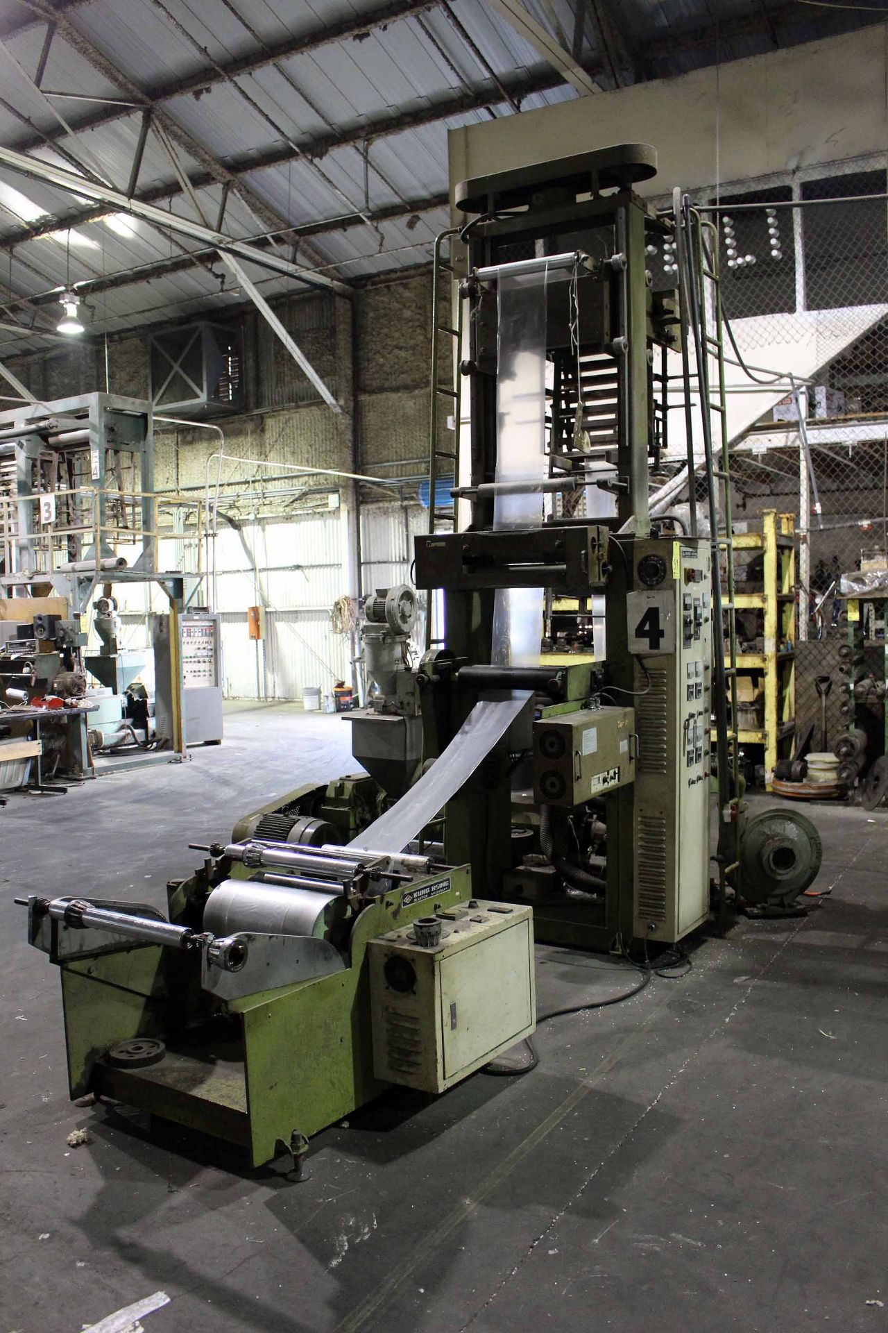 BLOWN FILM BAG EXTRUSION LINE NO. 4, consisting of: Kung Hsing Mdl. 45 Extruder, 15 HP motor, 12"