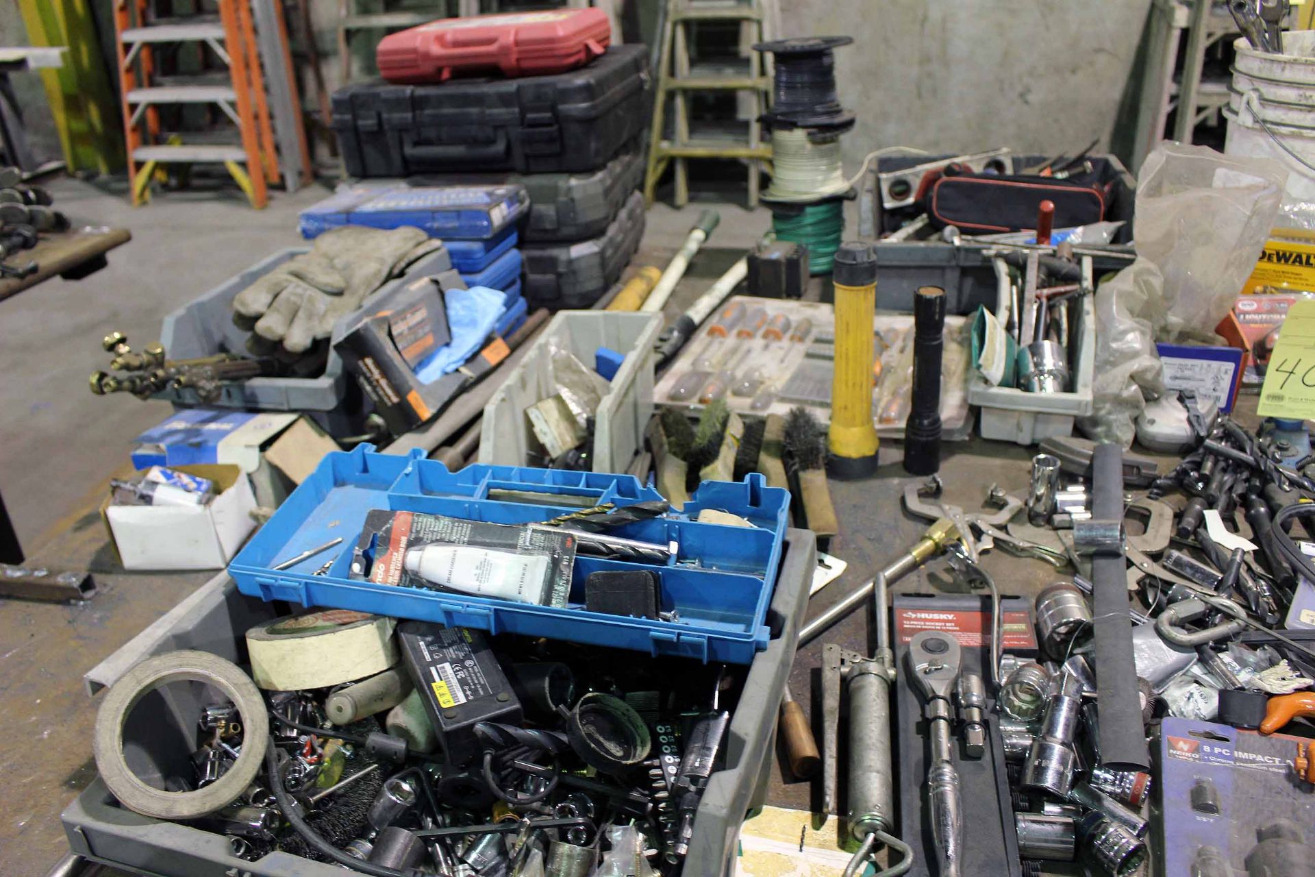LOT CONSISTING OF: misc. hand tools, wrenches, pliers, sockets, electric drills, etc.
