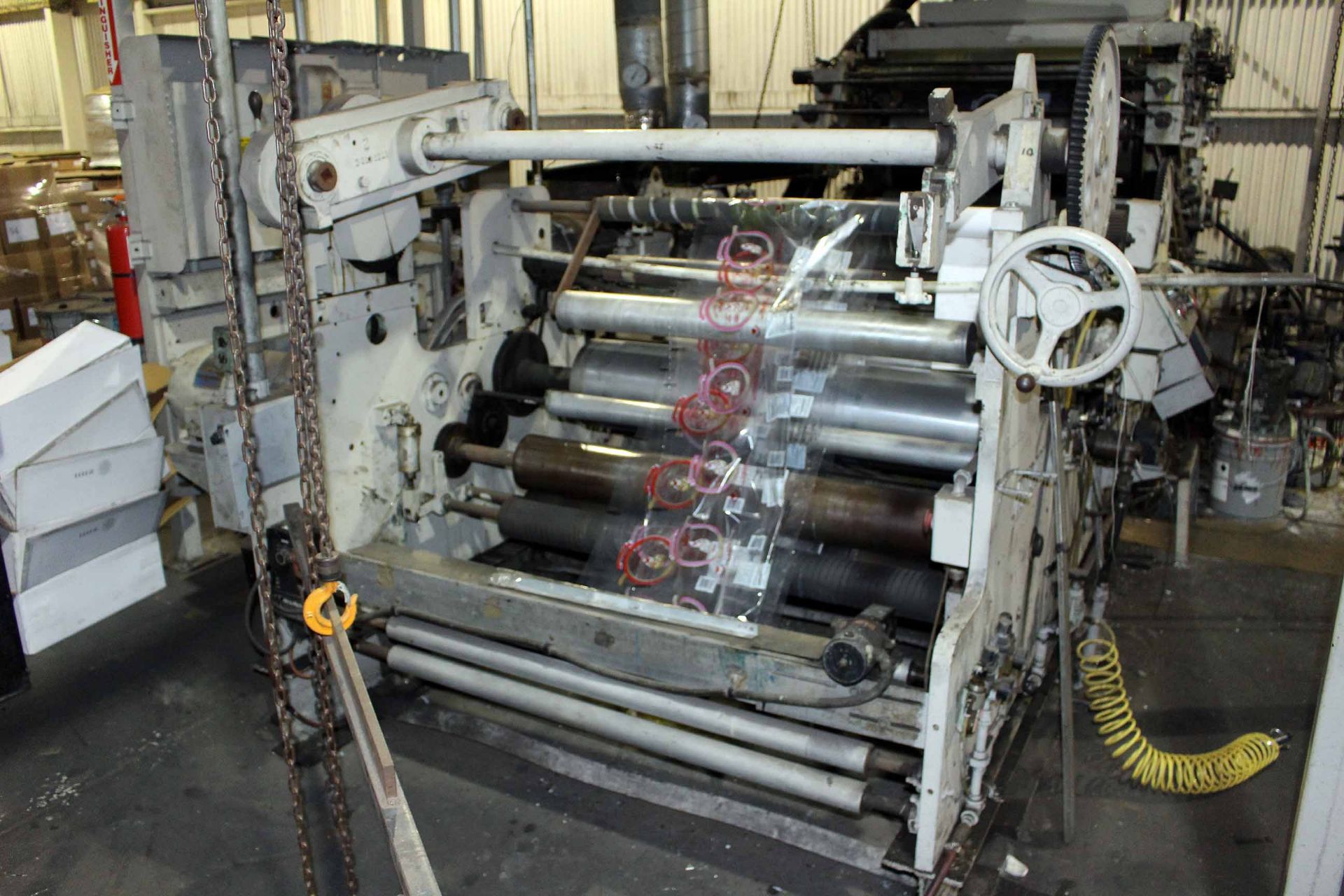 CI FLEXOGRAPHIC PRINTING PRESS, FAUSTEL MDL. E41-II, 44"W. cap., 4-color, fume exhaust blower - Image 4 of 7