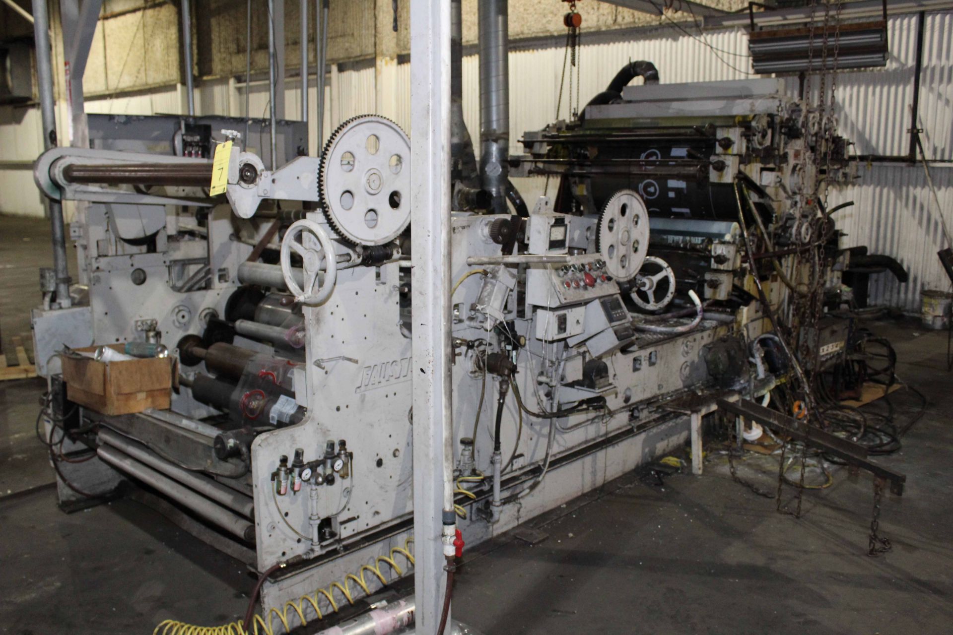 CI FLEXOGRAPHIC PRINTING PRESS, FAUSTEL MDL. E41-II, 44"W. cap., 4-color, fume exhaust blower - Image 2 of 7