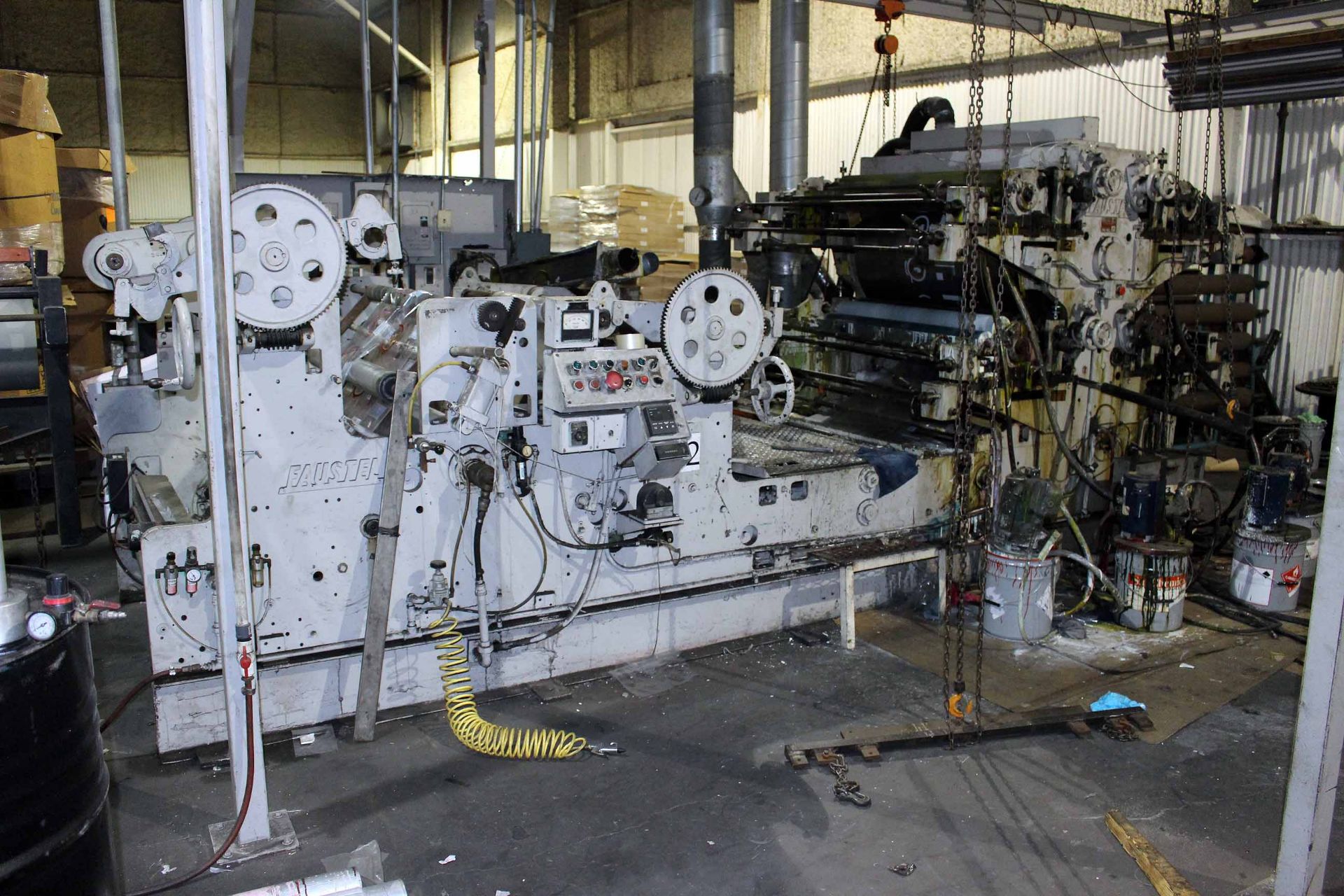 CI FLEXOGRAPHIC PRINTING PRESS, FAUSTEL MDL. E41-II, 44"W. cap., 4-color, fume exhaust blower - Image 3 of 7