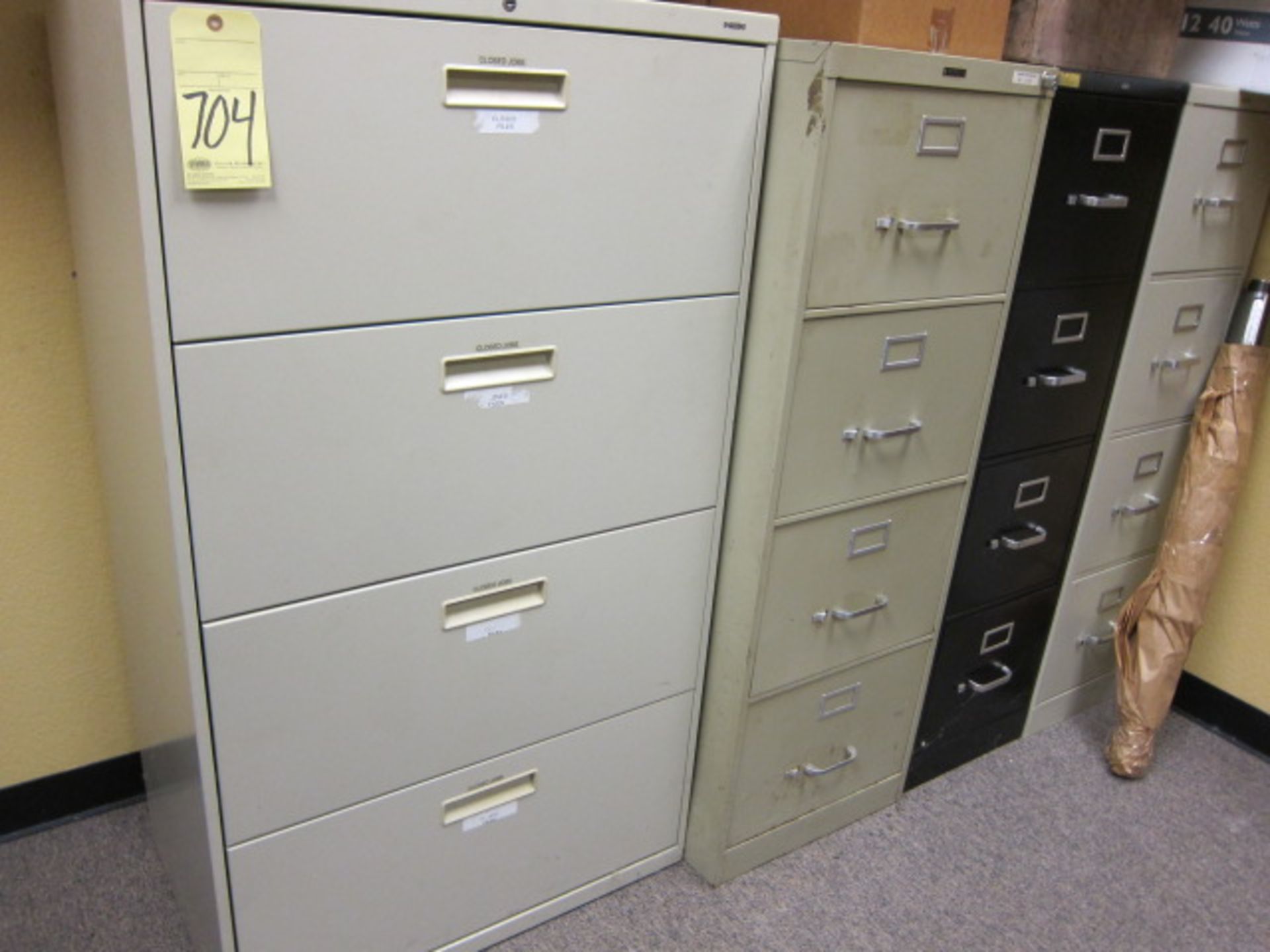 LOT CONSISTING OF: (4) file cabinets, bookcase, desk & wire rack