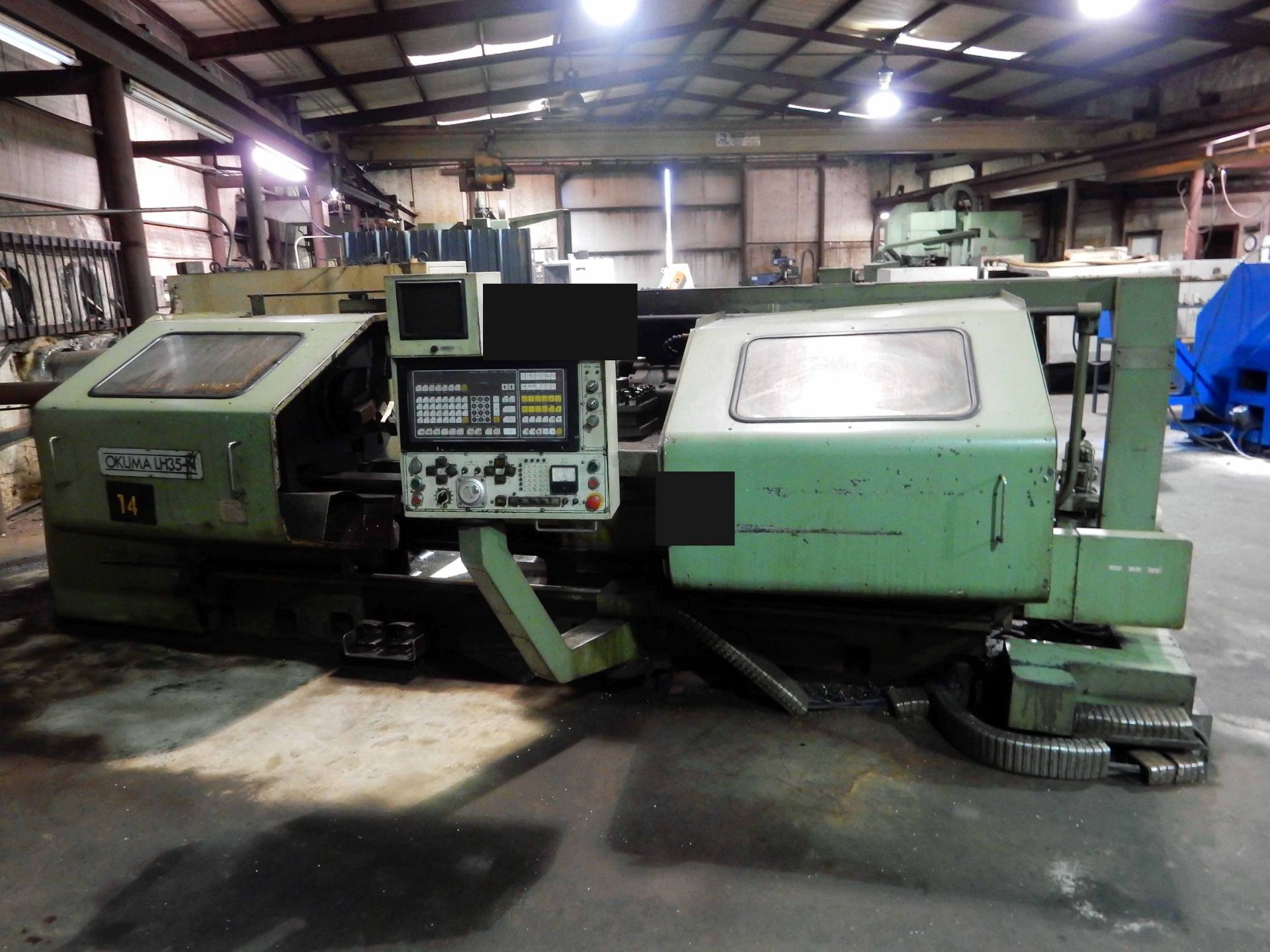 CNC LATHE, OKUMA MDL. LH35-N, Okuma CNC control, 24" x 60", 4-way toolpost, tailstock, assorted