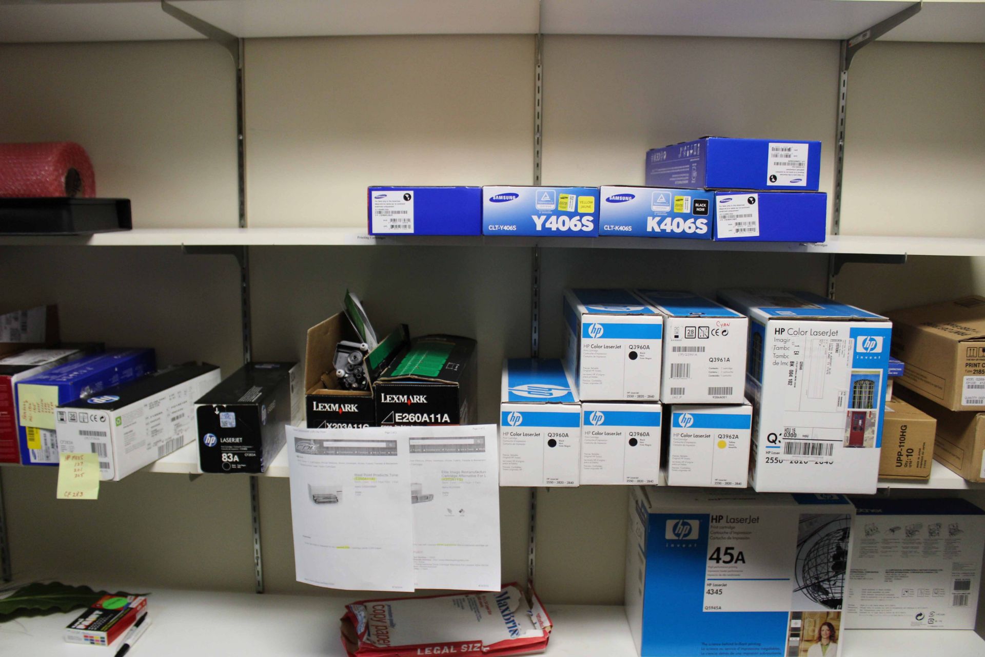 LOT CONSISTING OF OFFICE SUPPLY ROOM (shelves not included) - Image 3 of 6