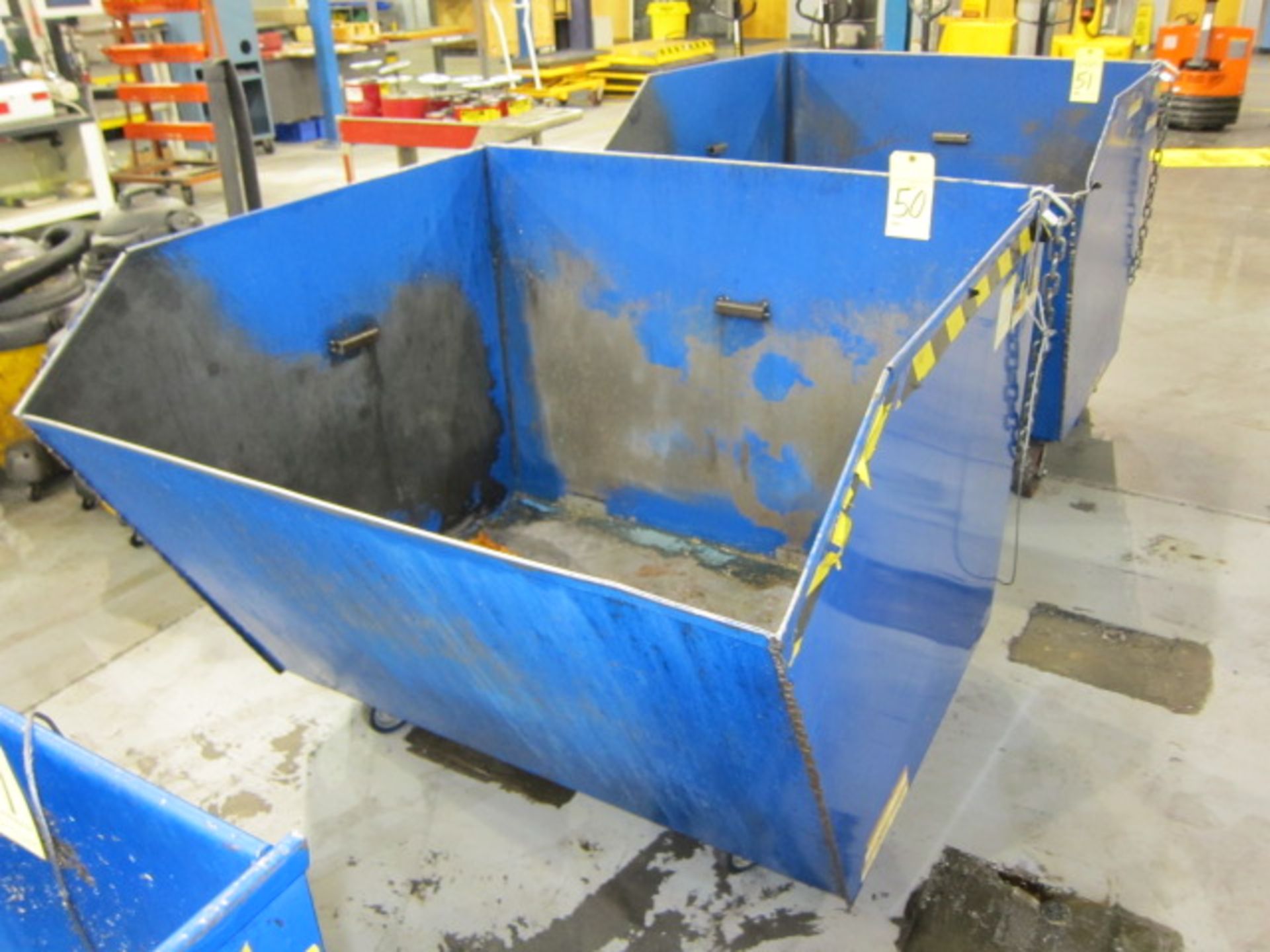 SELF-DUMPING CHIP HOPPER, VESTIL 4,000 LB. CAP. MDL. H150-MV, 1-1/2 cu. yd. cap., forklift entry