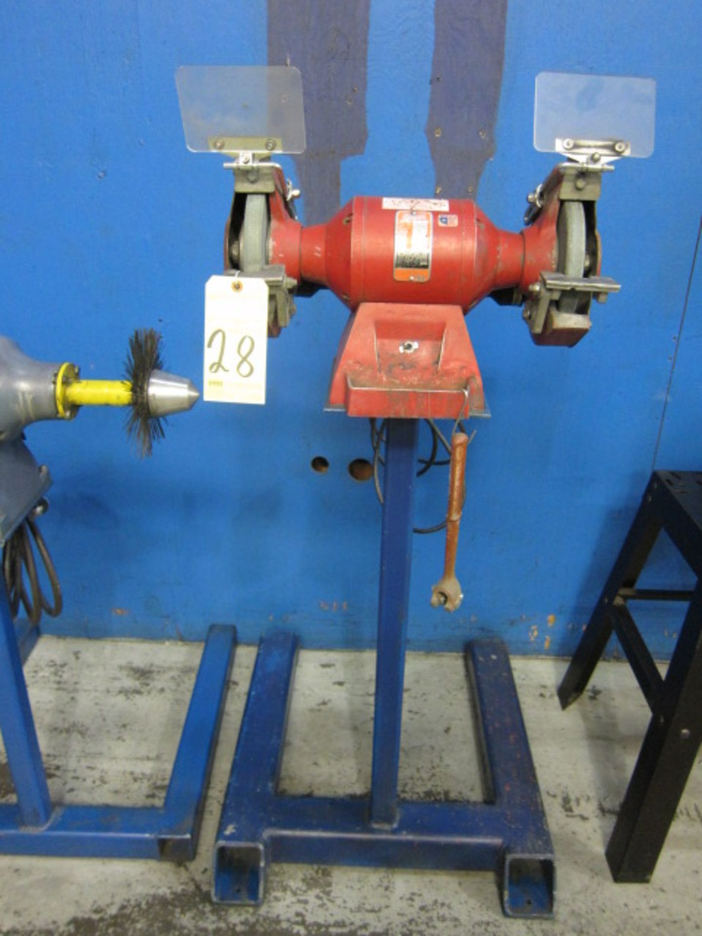 PEDESTAL GRINDER, 3/4 HP motor, on fabricated stand