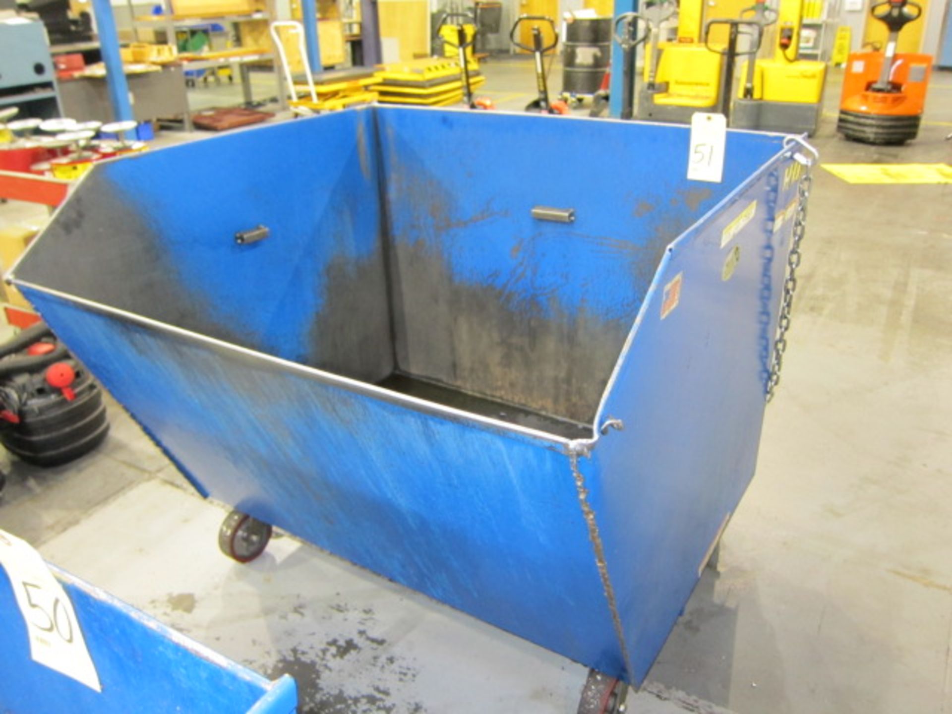 SELF-DUMPING CHIP HOPPER, VESTIL 4,000 LB. CAP. MDL. H150-MV, 1-1/2 cu. yd. cap., forklift entry