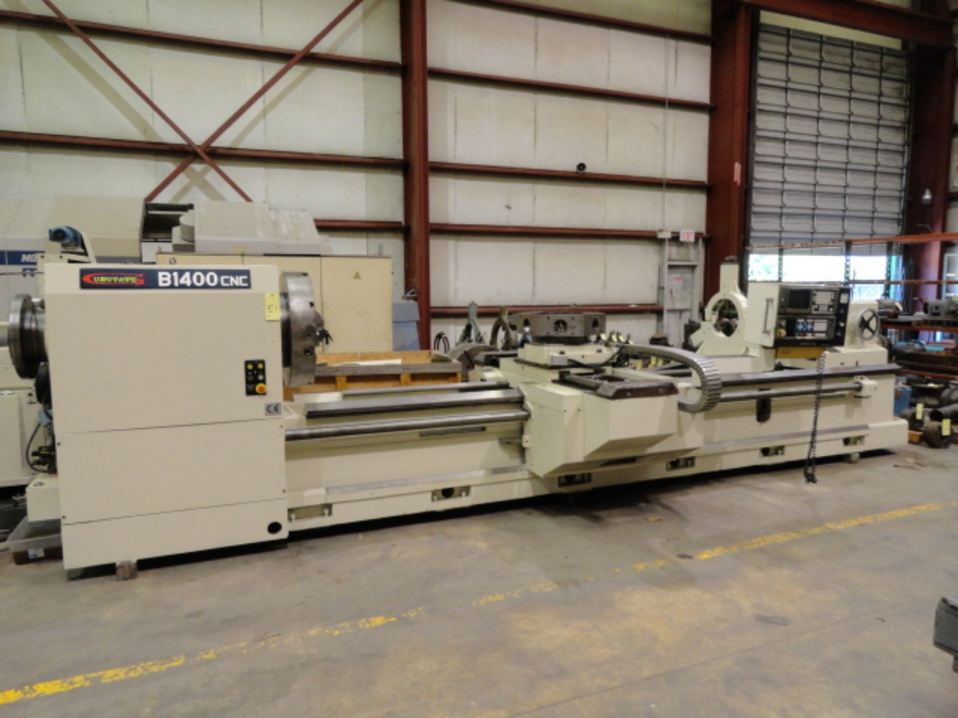 CNC HOLLOW SPINDLE LATHE, GURUTZPE 40" X 157" MDL. B1400 HEAVY DUTY, new 1996, Fanuc OT CNC control,