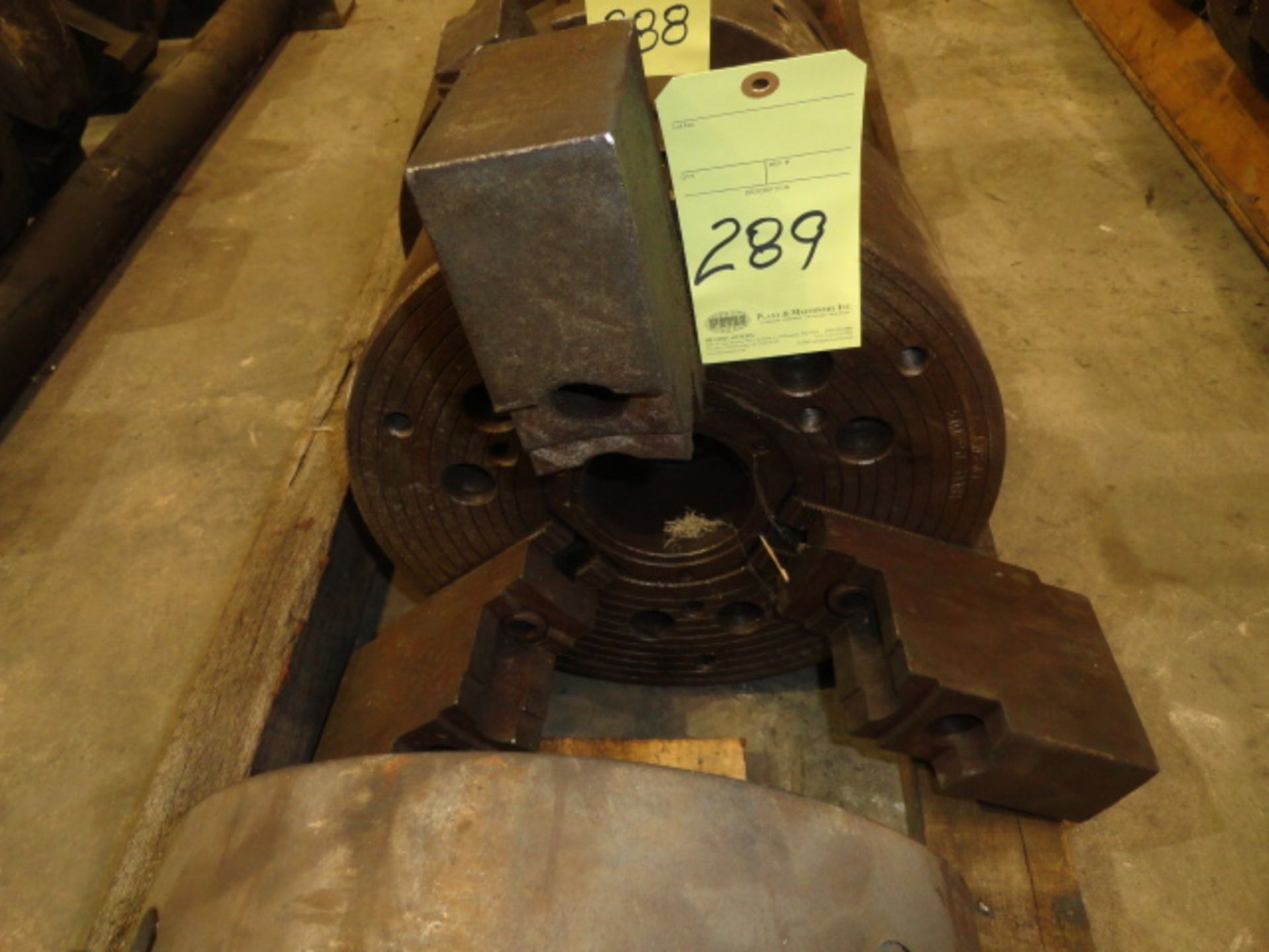 CHUCK, 15" dia. x 6-1/4" thk. power 3-jaw chuck with 2 pc. jaws, 2-3/4" bore, A-type mount