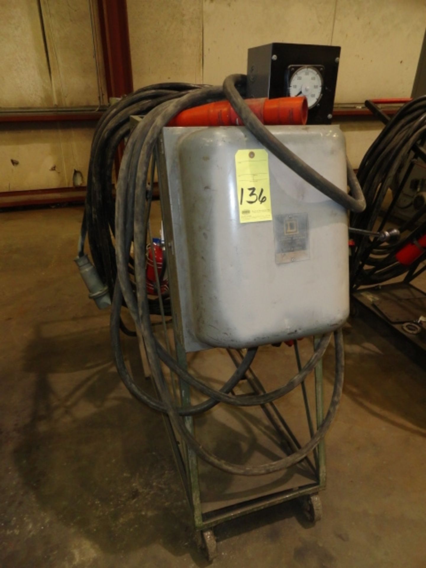 PORTABLE POWER ROLLER CART, SQUARE D, 200 amp dbl. throw switch for phase change, input voltage