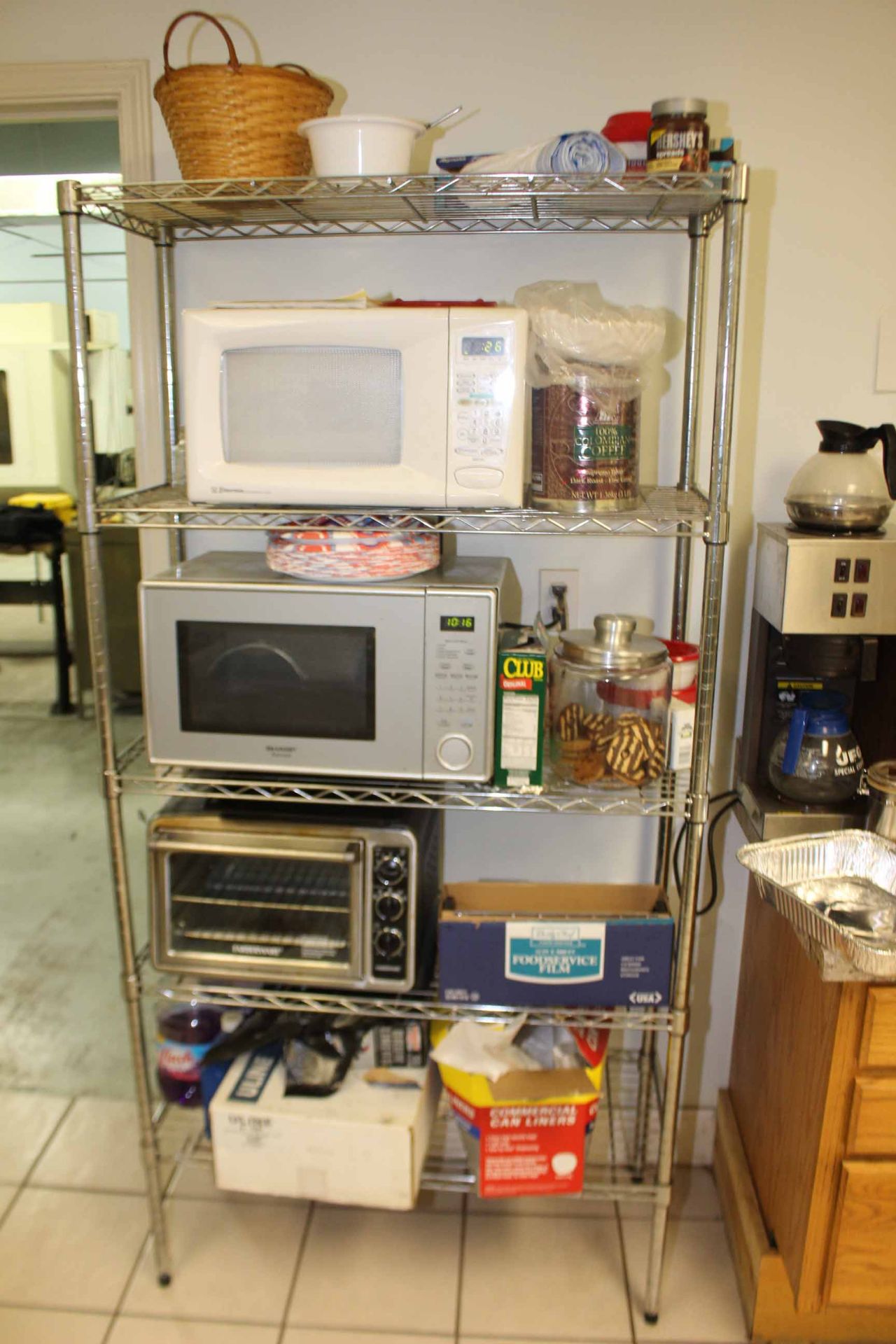 LOT CONTENTS OF KITCHEN: microwaves, tables, coffee maker, etc. - Image 2 of 3