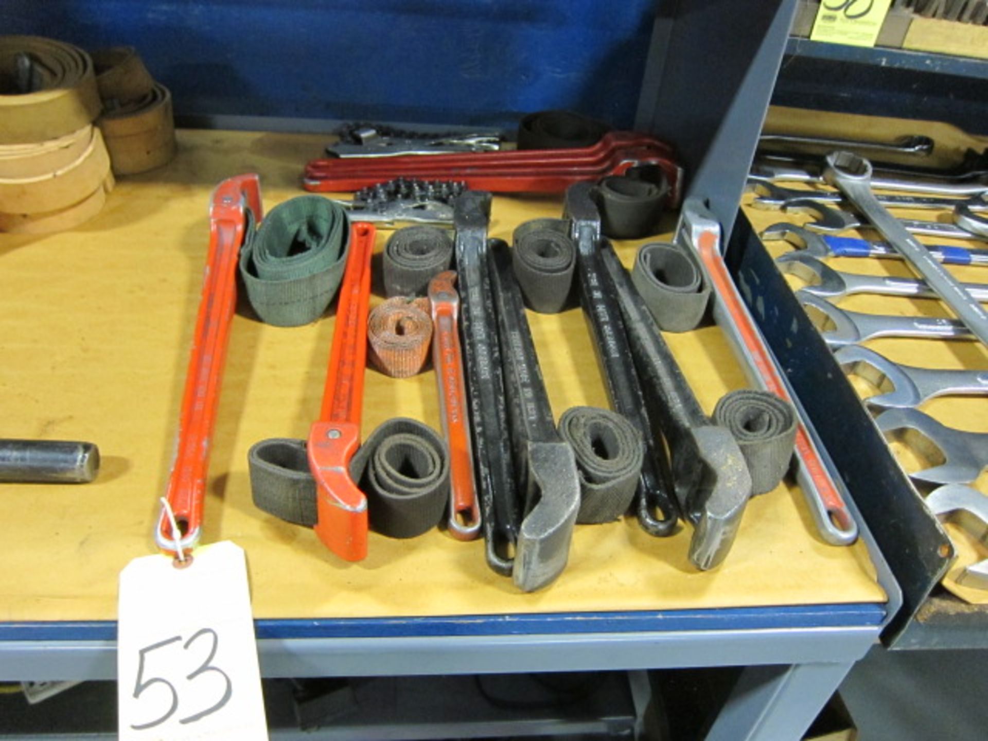 LOT OF PIPE WRENCHES (9), strap type
