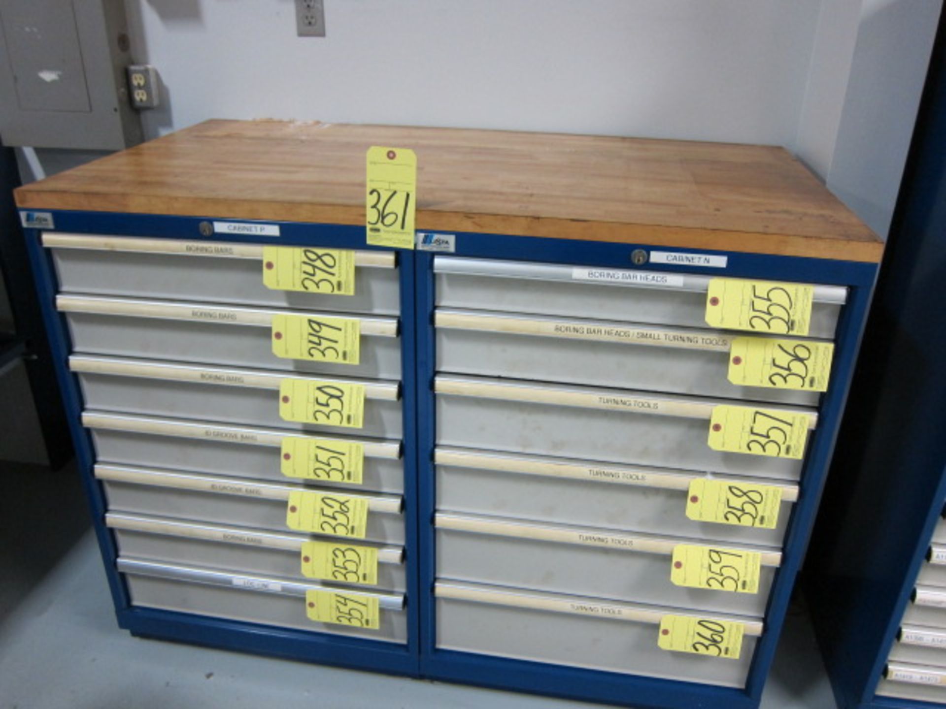 LOT OF TOOL STORAGE CABINETS, LISTA, (1) 7-drawer & (1) 6-drawer, w/wood top (contents not
