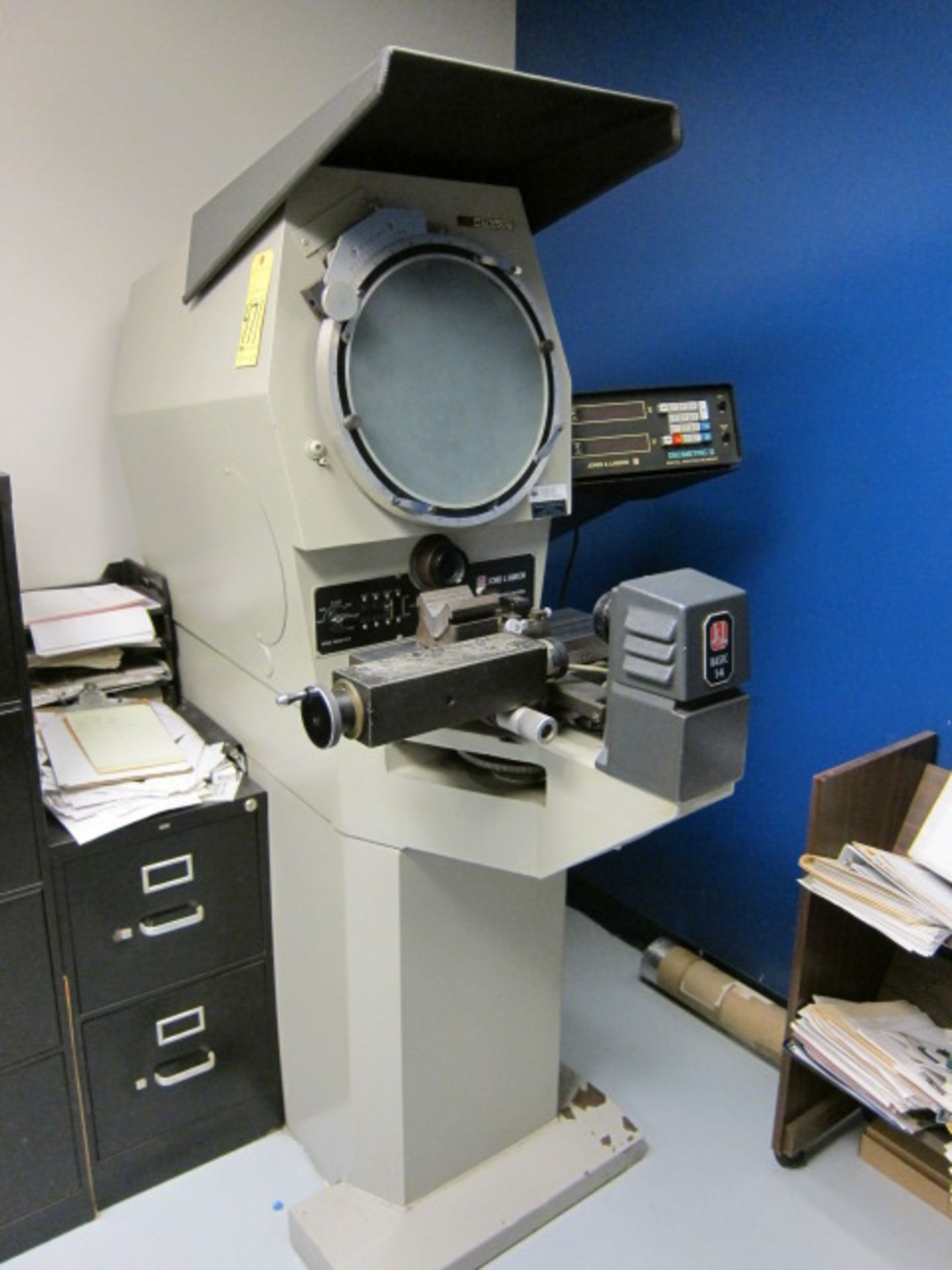 OPTICAL COMPARATOR, JONES & LAMSON 14” MDL. BASIC 14, D.R.O., surface illumination, upper lens