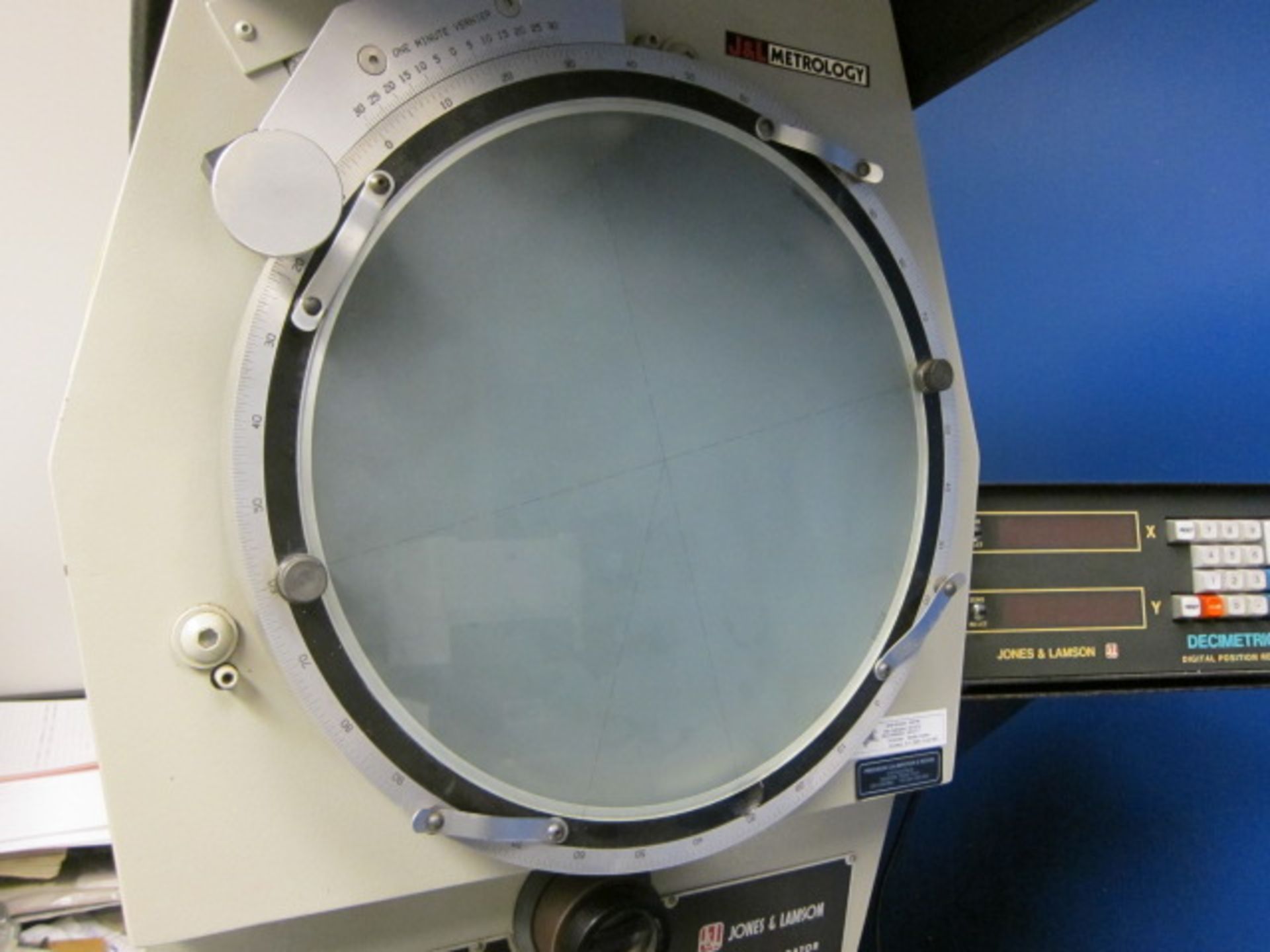 OPTICAL COMPARATOR, JONES & LAMSON 14” MDL. BASIC 14, D.R.O., surface illumination, upper lens - Image 3 of 4