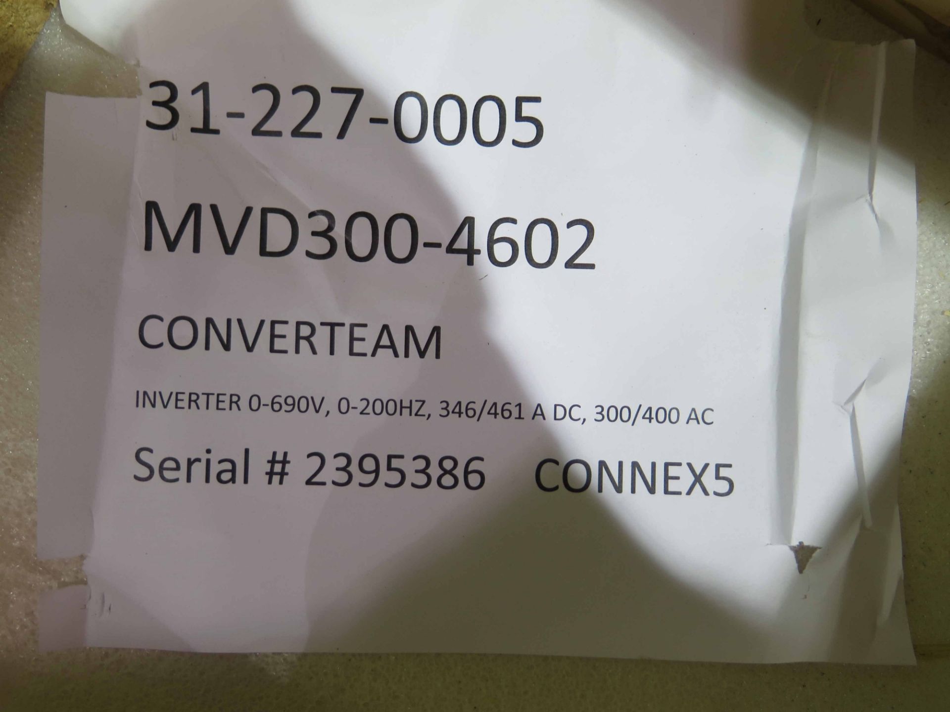 RECTIFIER, CONVERTEAM MDL. MVD300-4602, inverter 0-690V, 0-200HZ, 346/ S/N 2395386 - Image 2 of 2