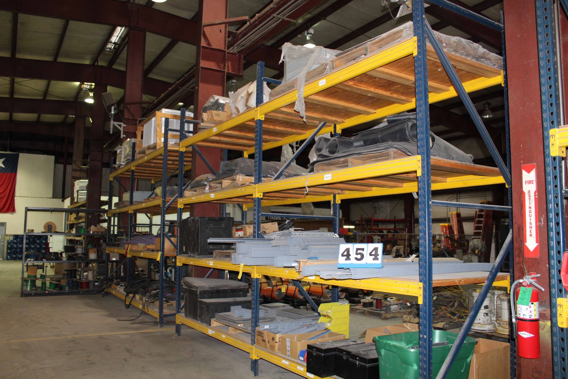 LOT CONTENTS OF PALLET RACKING SECTIONS (2), panduits, battery boxes, SCR matt encloser