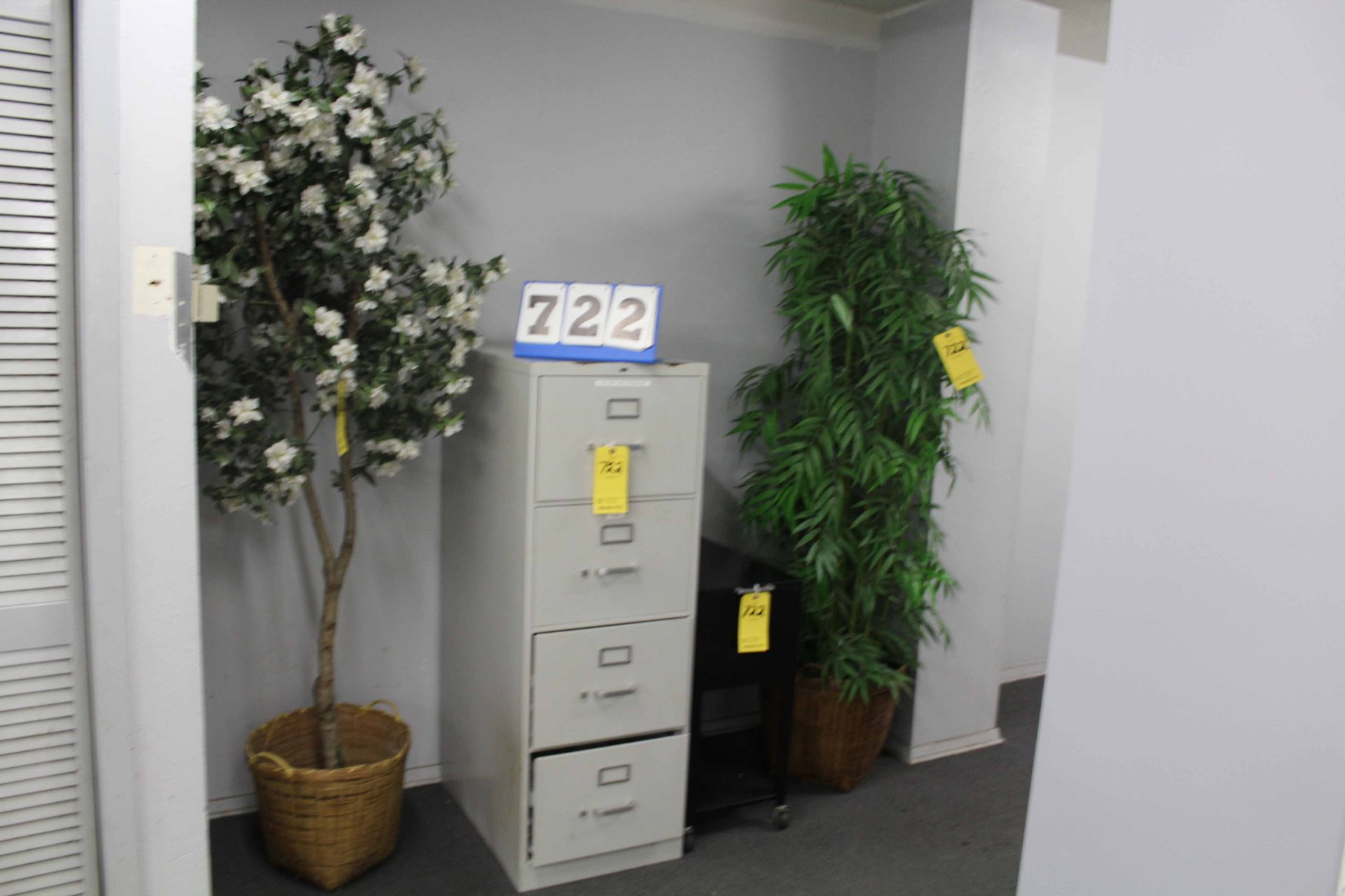 LOT CONSISTING OF: file cabinets, artificial plants