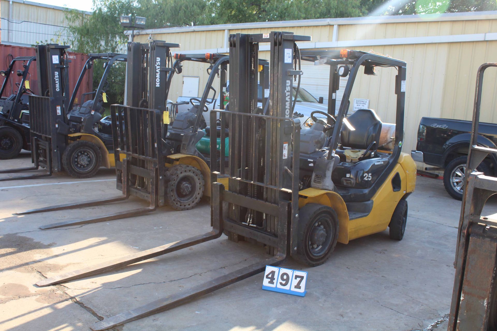 FORKLIFT, KOMATSU 4,800 LB. CAP. MDL. FG25T-16, H.O.M. 2087, all terrain solid tires, LPG pwrd.,