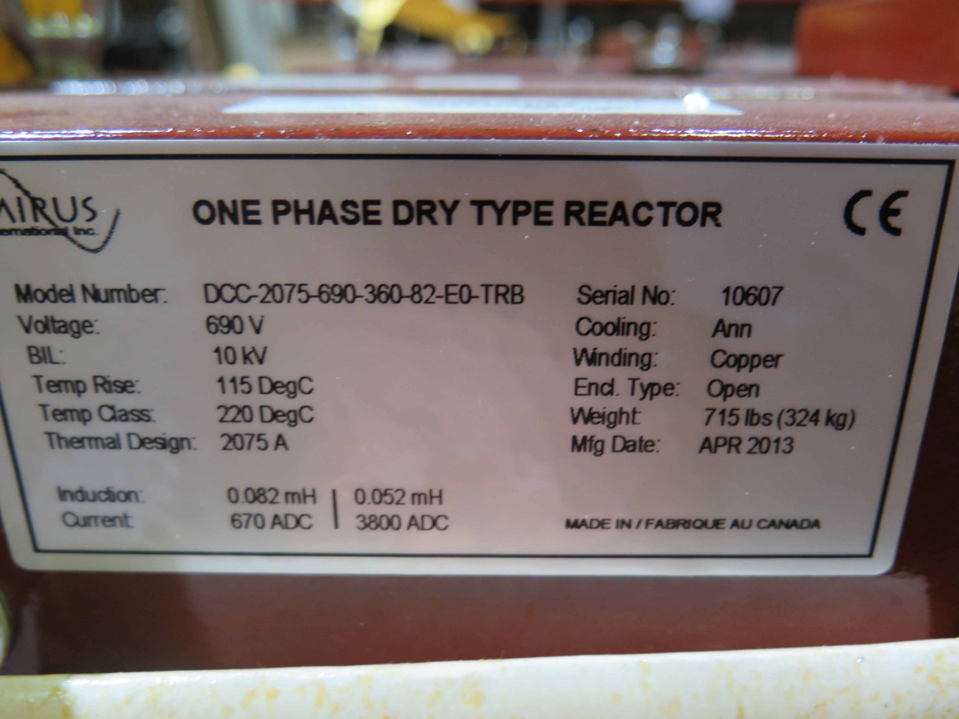 D.C. LINK REACTOR, MIRUS, 600 v., DCC-2075, 0.082mH, 1600A iron core reactor, 575V - Image 2 of 2